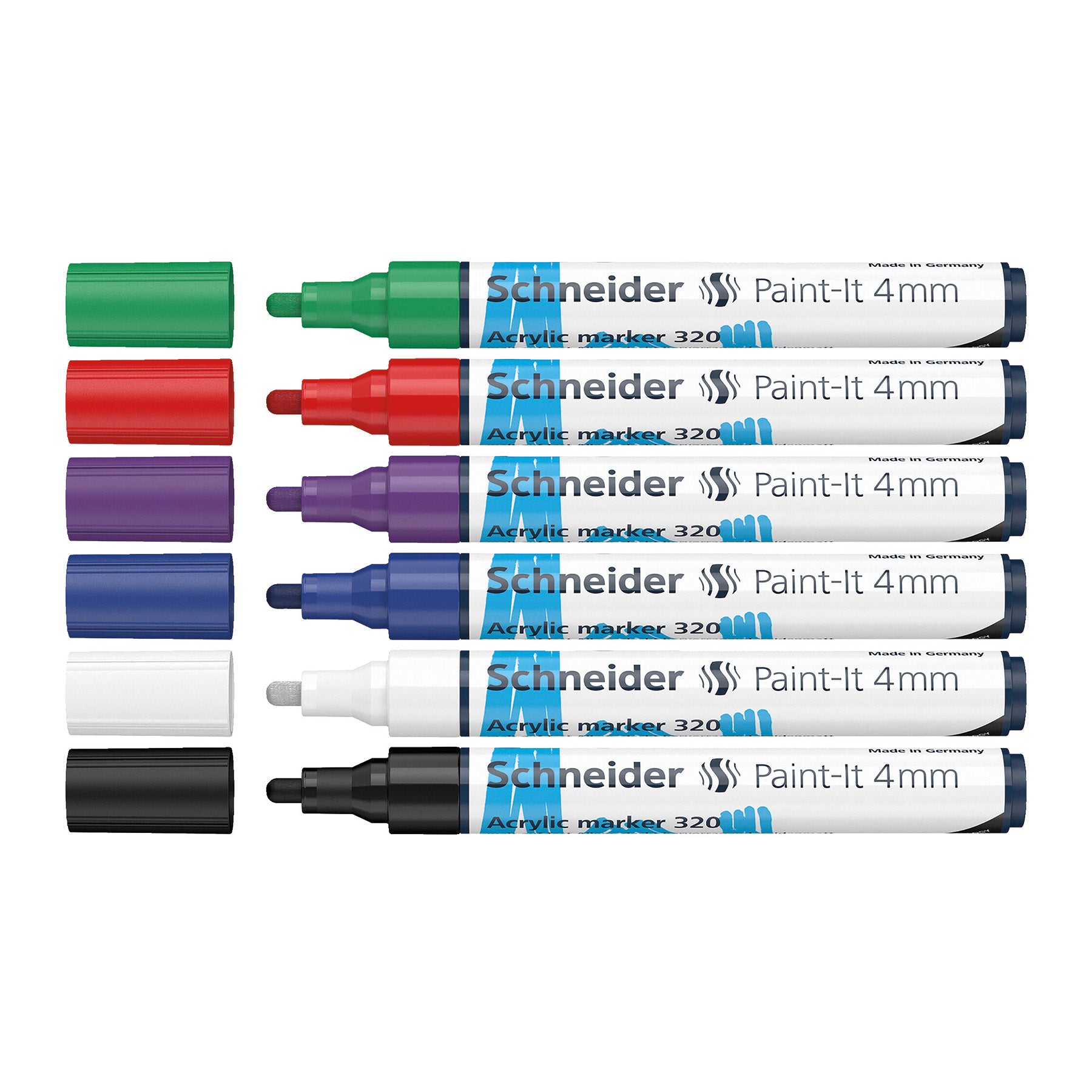 Paint-It 320 Acrylic Markers, 4 mm Bullet Tip, Wallet, 6 Assorted Ink Colors