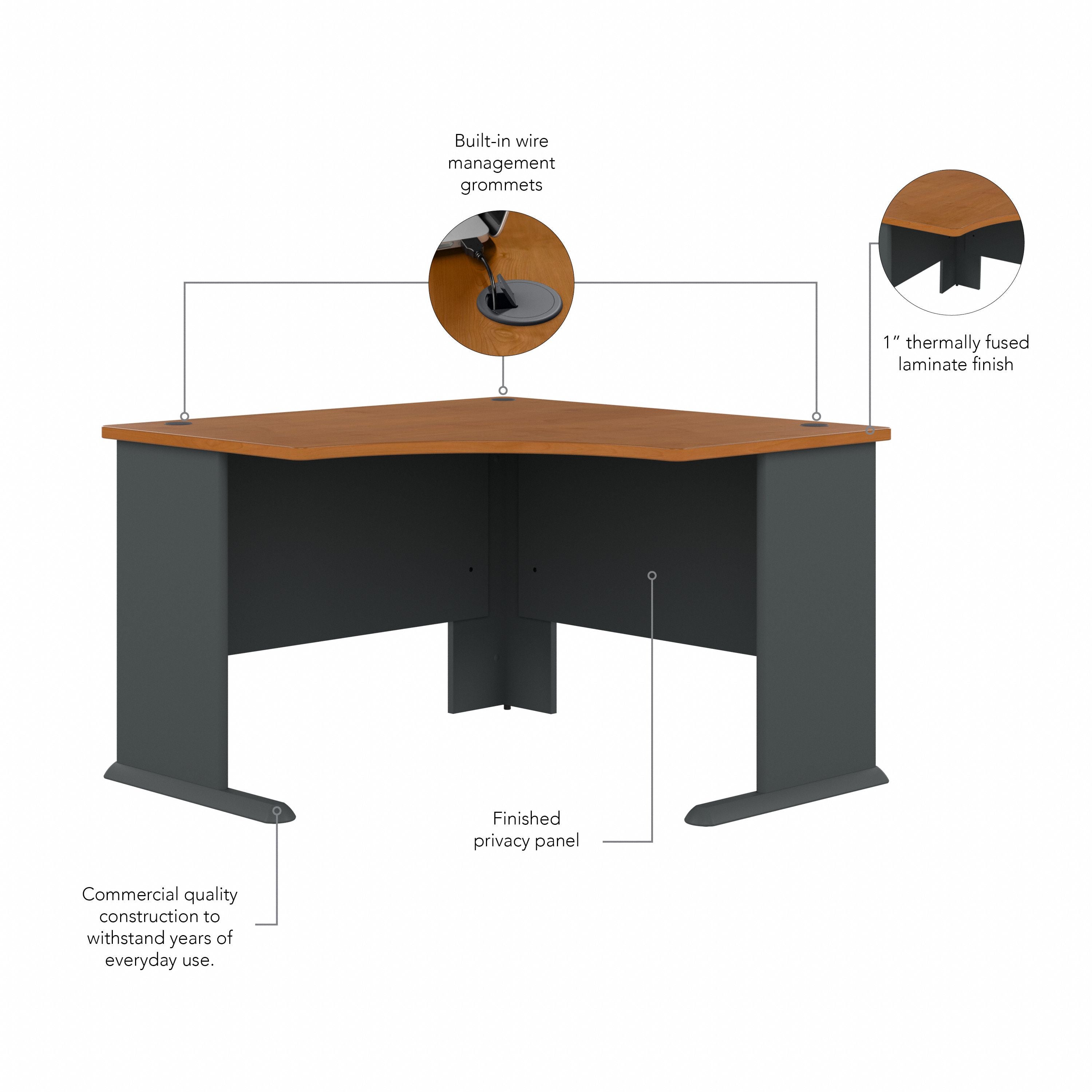 Bush Business Furniture Series A 48W Corner Desk in Natural Cherry and Slate - 47.17" Width x 47.17" Depth x 29.66" Height