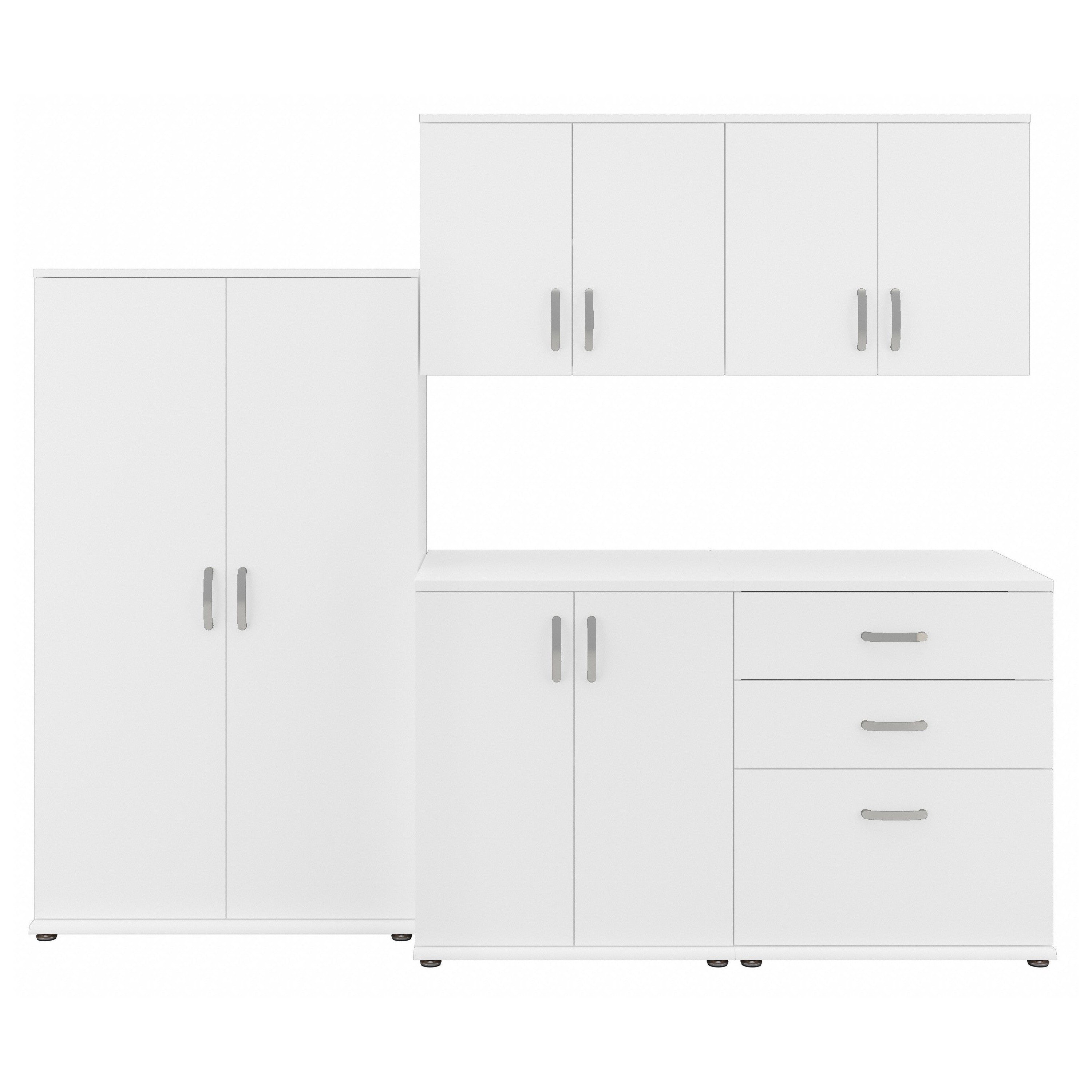 Bush Business Furniture Universal 92W 5 Piece Modular Storage Set with Floor and Wall Cabinets in White - 92.41" Width x 24.69" Depth x 61.81" Height
