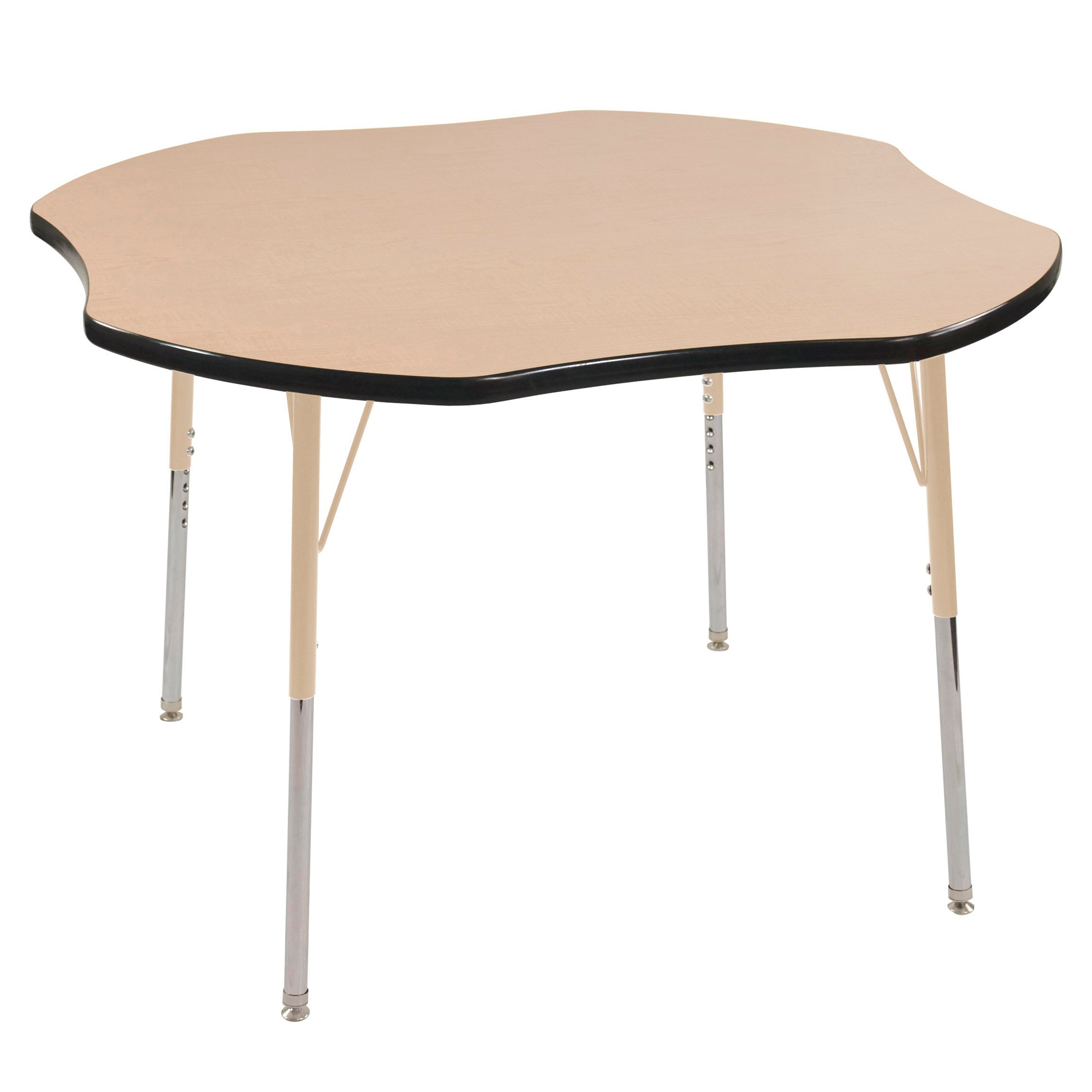 48" x 48" Clover T-Molding Activity Table with Adjustable Standard Swivel Glide Legs - Maple/Black/Sand