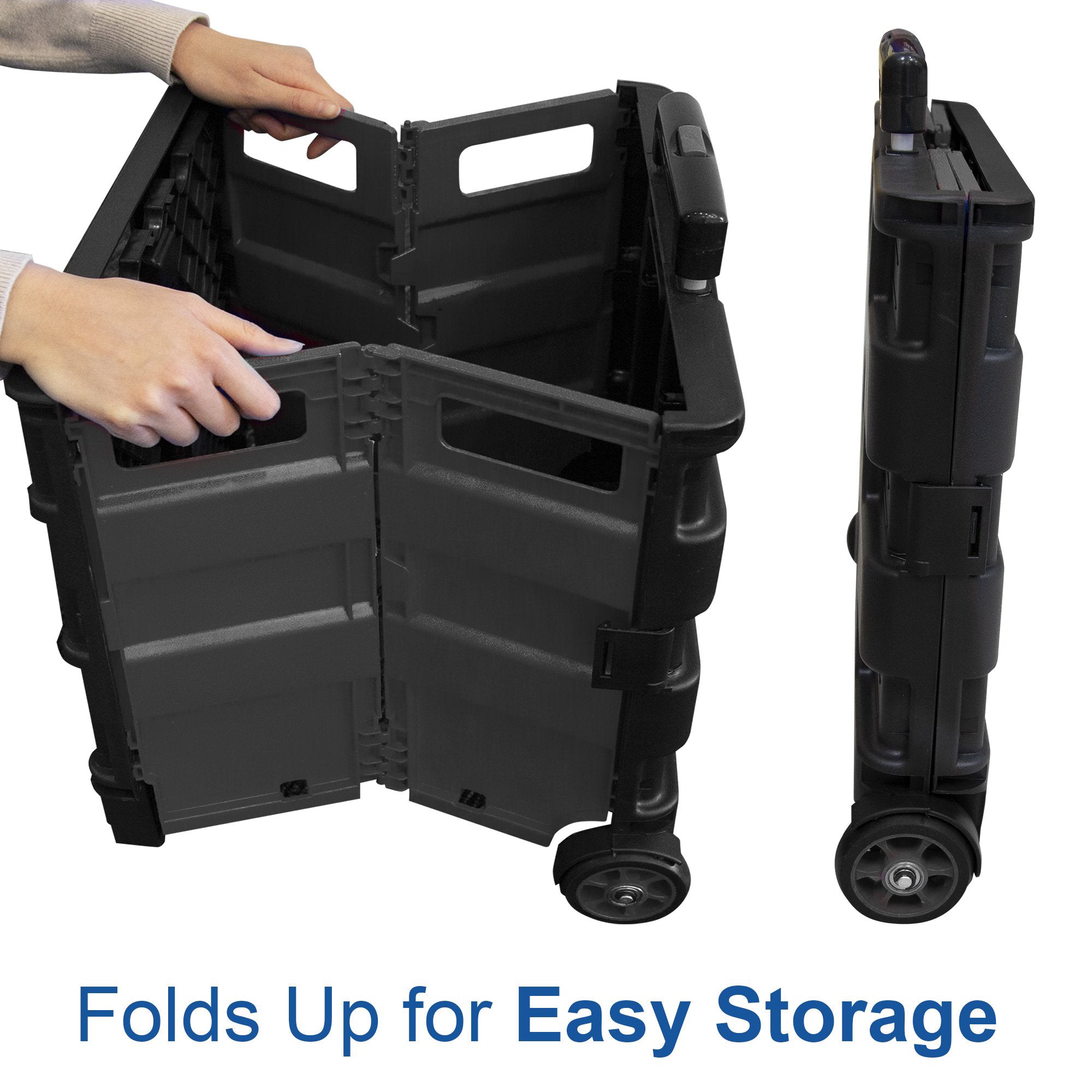 Folding Cart on Wheels w/Lid Cover, 16" x 18" x 15", Black/Gray