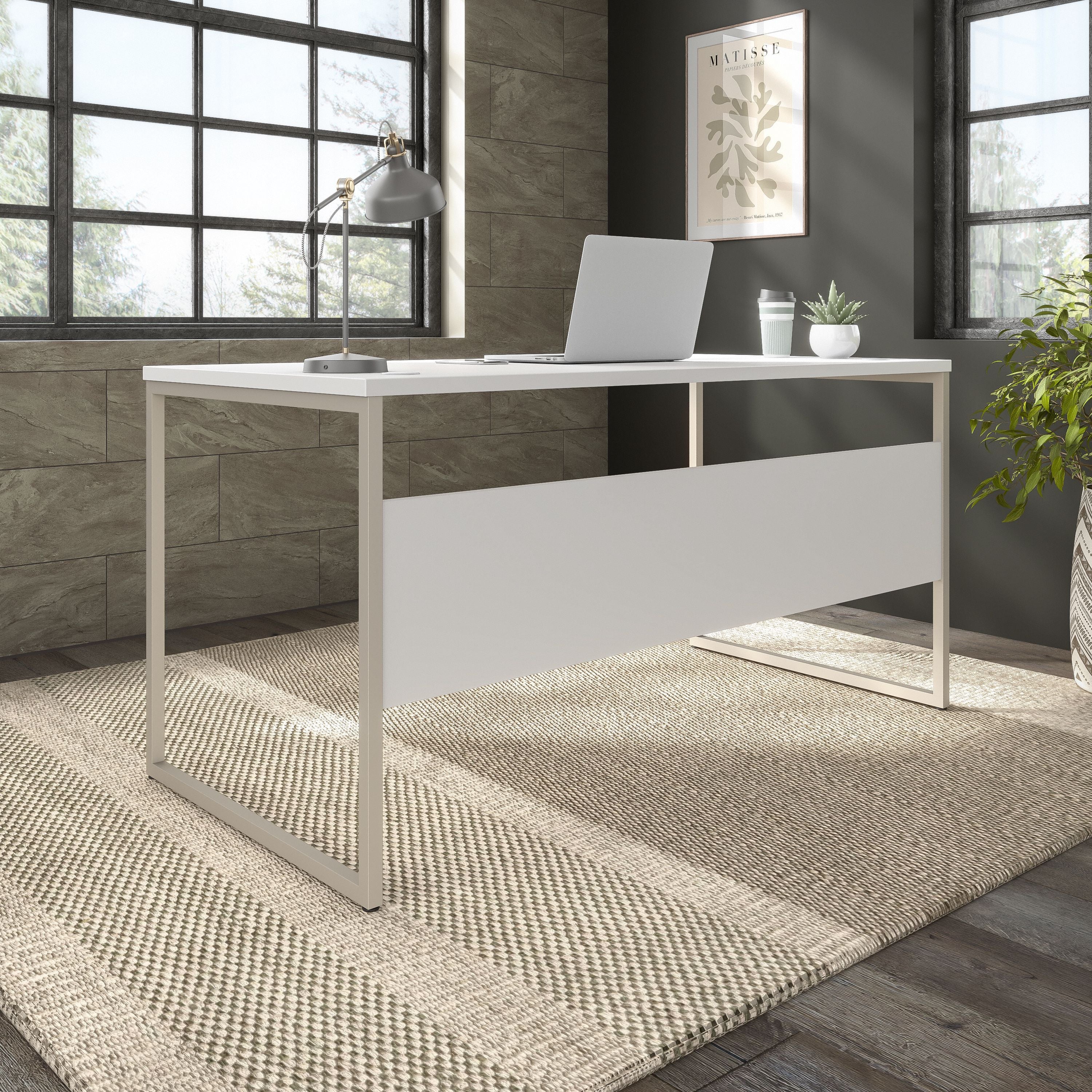 Bush Business Furniture Hybrid 60W x 30D Computer Table Desk with Metal Legs in White - 59.45" Width x 29.37" Depth x 29.91" Height