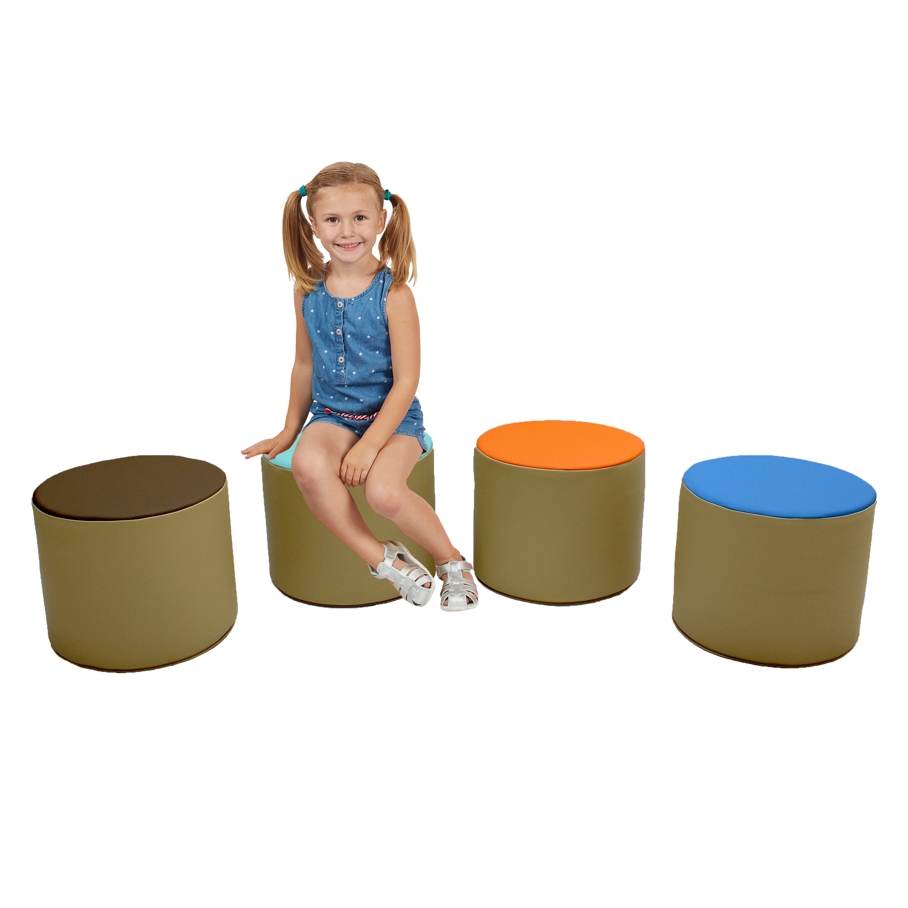 SoftScape 15" Round Accent Ottomans, 4-Piece - Sand