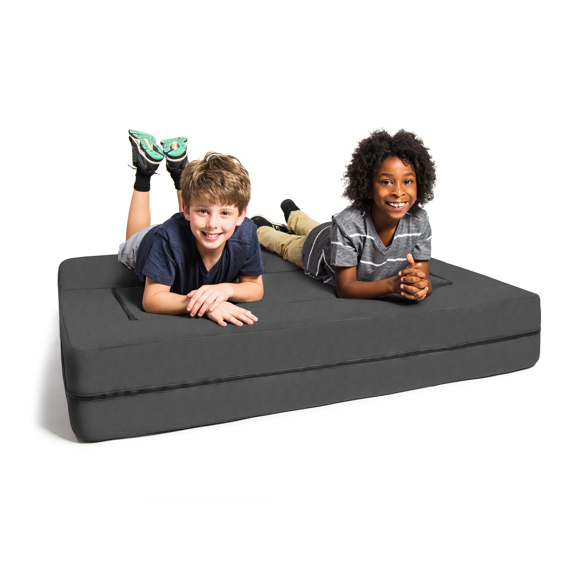 Jaxx Zipline Kids Sofa & Large Ottoman, 3 in 1 Fold Out Sofa, Big Kids Edition, Charcoal