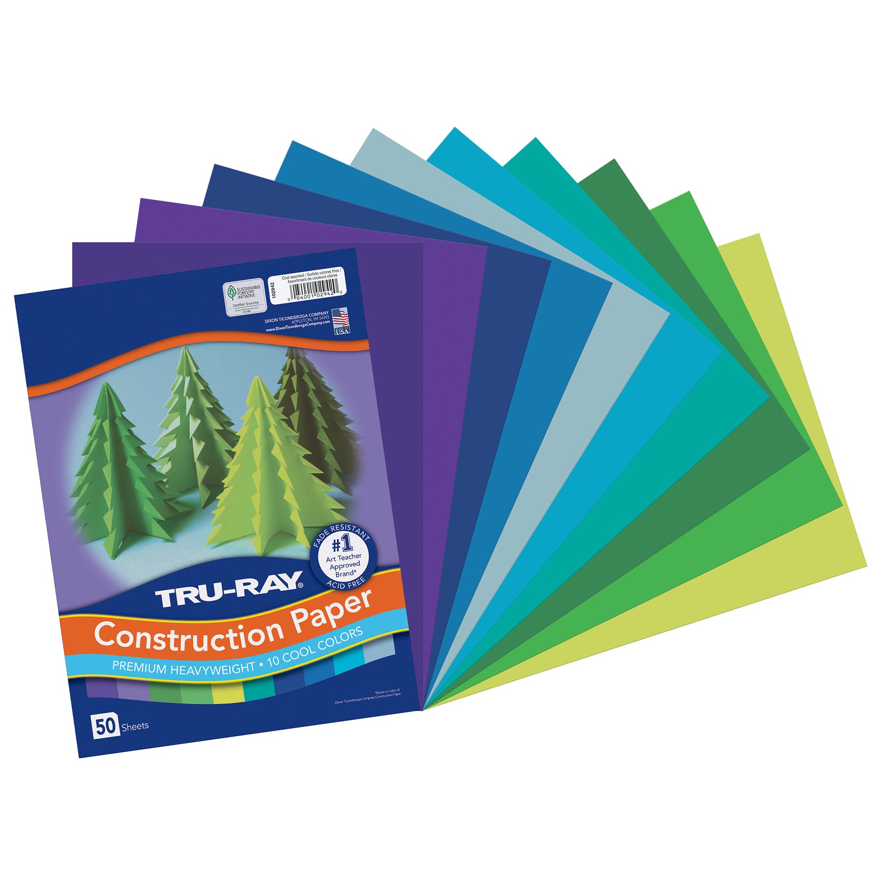 Construction Paper, Heavyweight, Cool Assorted, 9" x 12", 50 Sheets