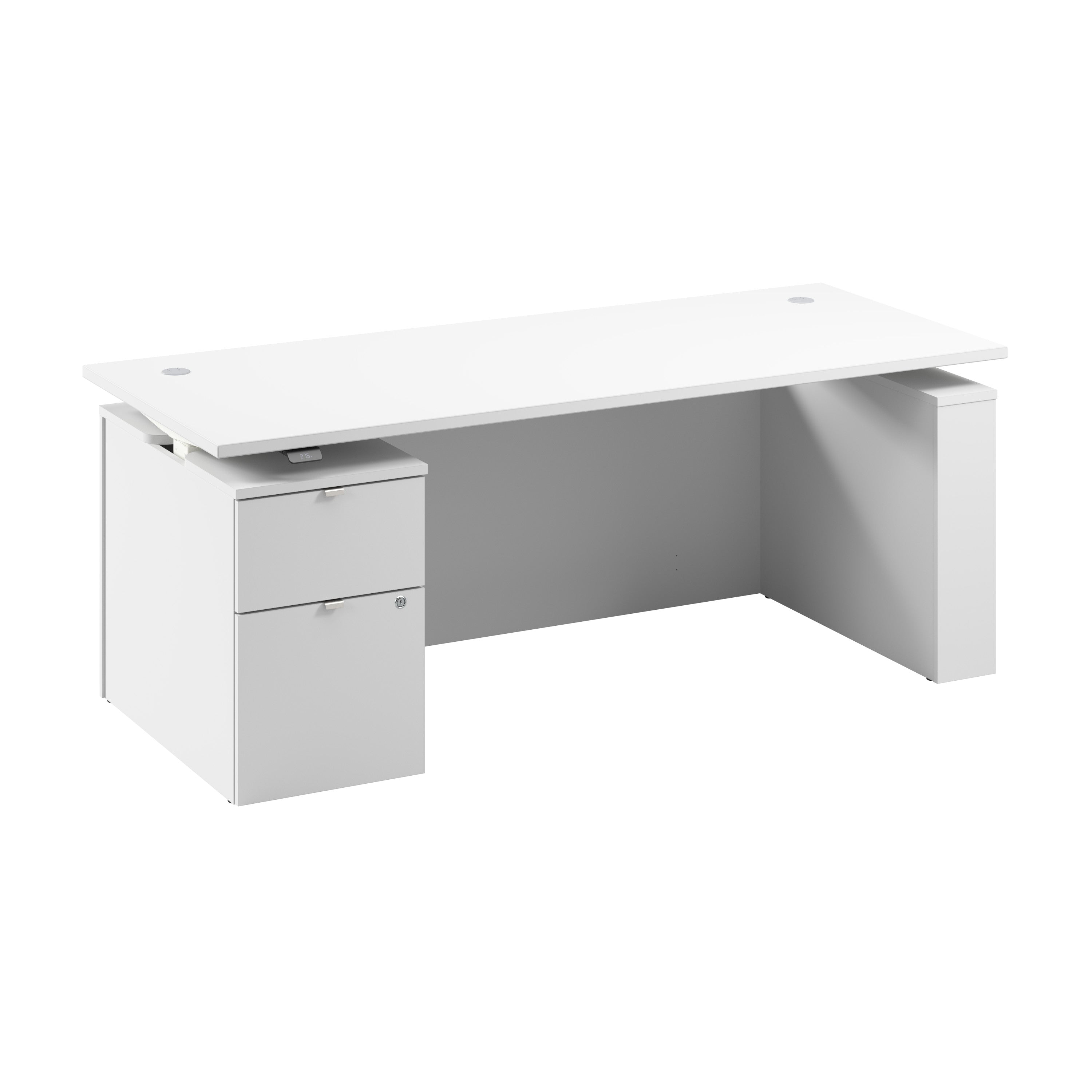 Bush Business Furniture Stratus&nbsp;72W x&nbsp;30D Eletric Height Adjustable Standing Desk with File Cabinet in White with White Base - 71.02" Width x 29.37" Depth x 27.44" Height