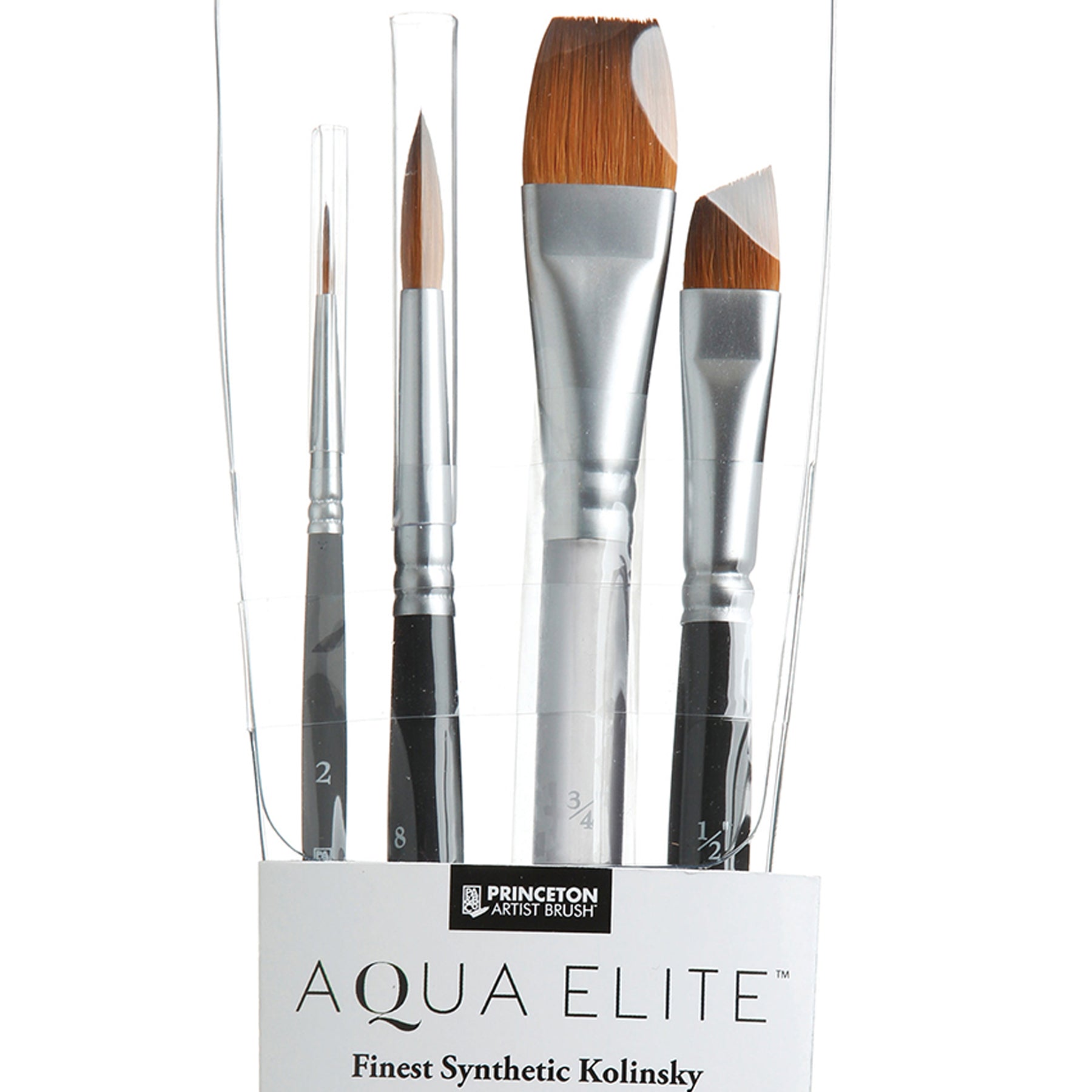 Aqua Elite Brush Set, Synthetic Bristles, Short Handle Watercolor Paintbrush, Matte Black, 4 Pieces