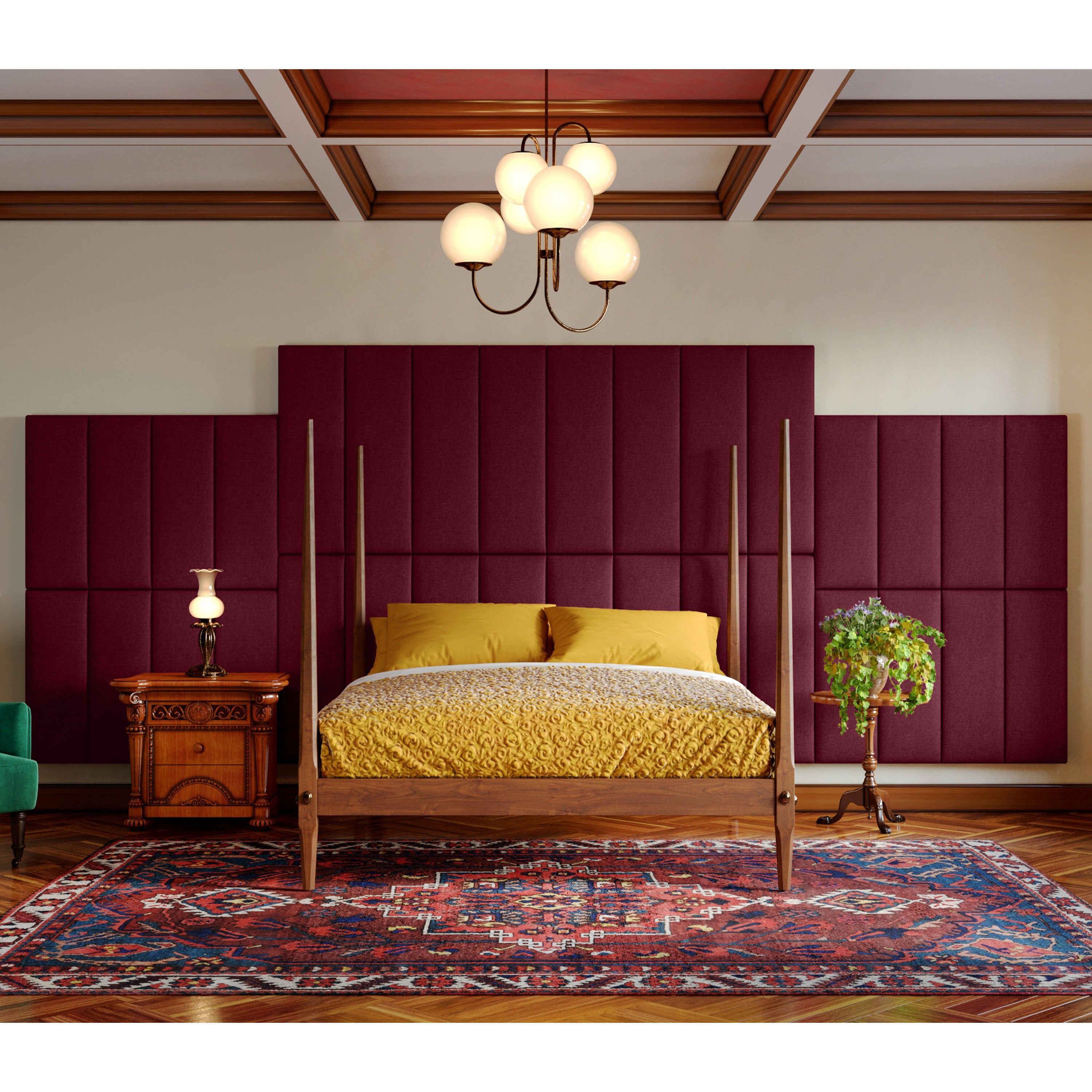 Jaxx Panelist Modern Padded Headboard – Set of 4 Wall Mounted Panels - King, Vino Red Microvelvet