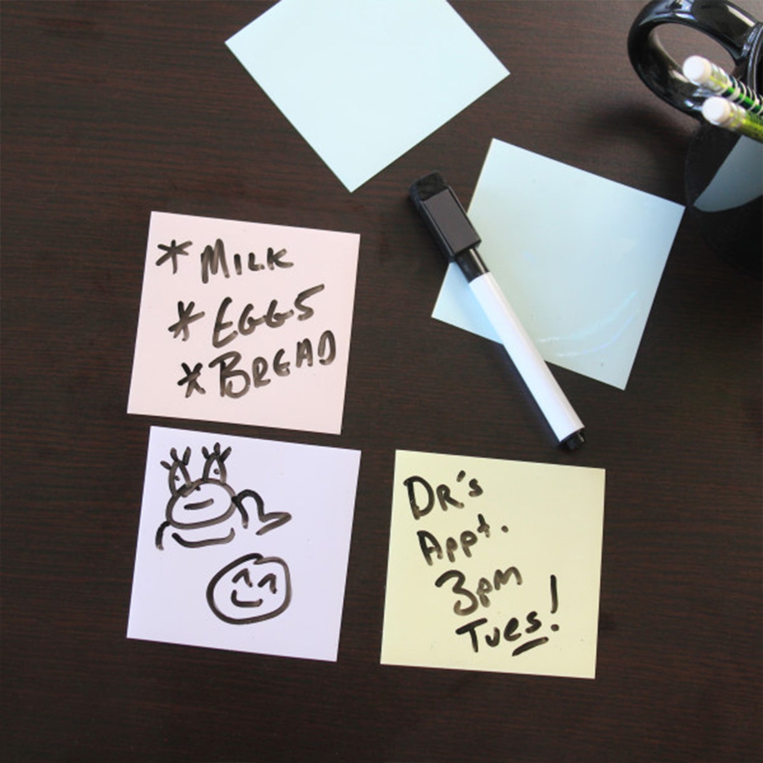 Dry Erase Stickables with Dry Erase Marker, Pastel Assorted, 3" x 3", Pack of 12