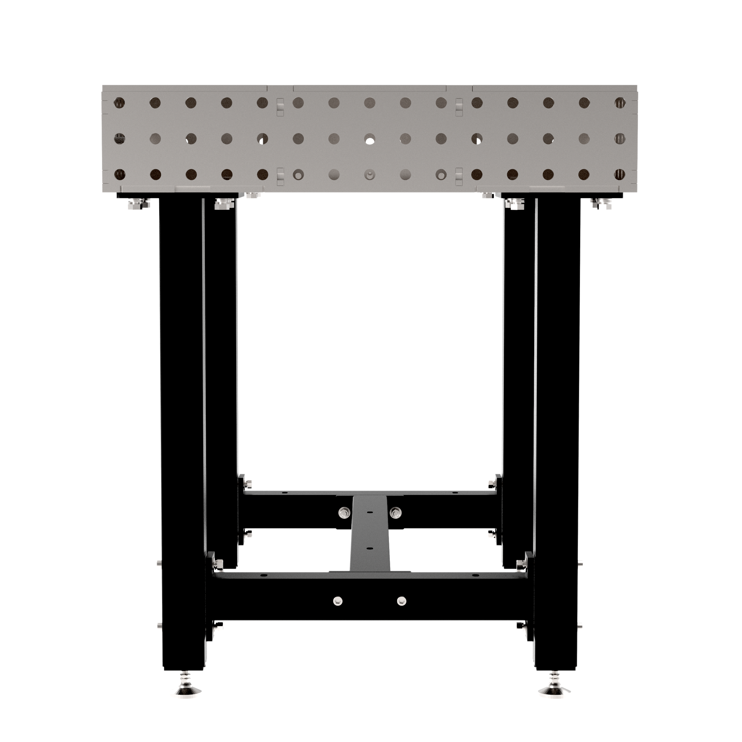 Welding Fixture Table, Fixed Height, 36"H x 48"L x 30"D, 1/4" Carbon Steel Top, Four Black Powdercoat Legs, Self-Leveling Feet