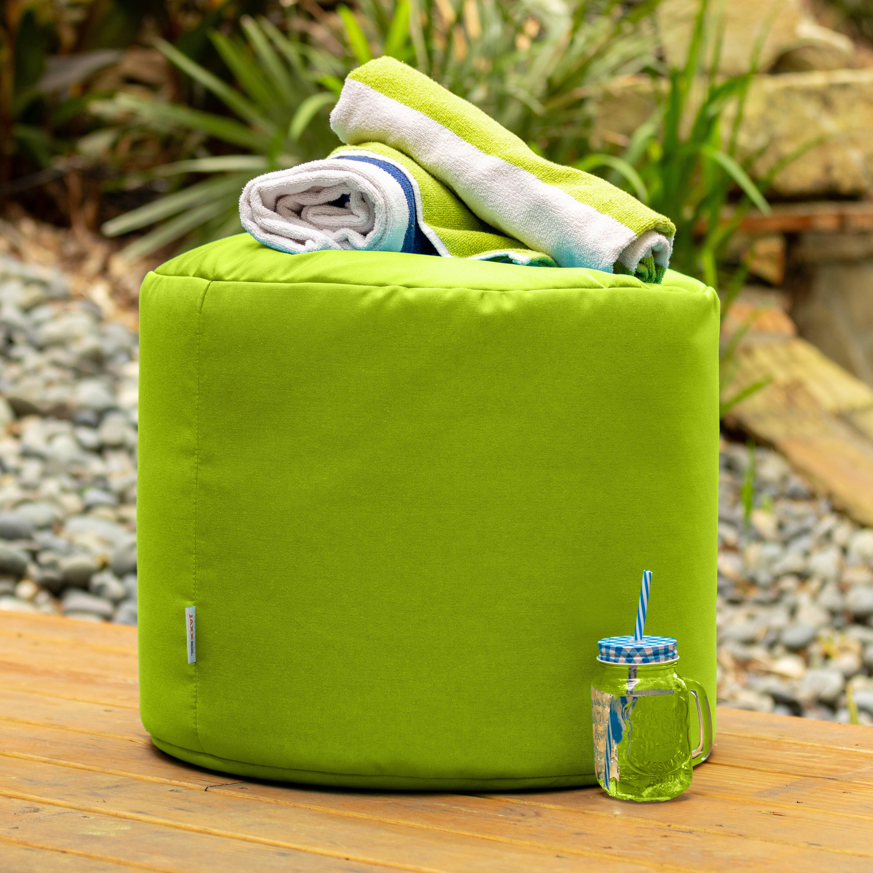 Jaxx Spring Indoor / Outdoor Bean Bag Pouf Ottoman, Lime