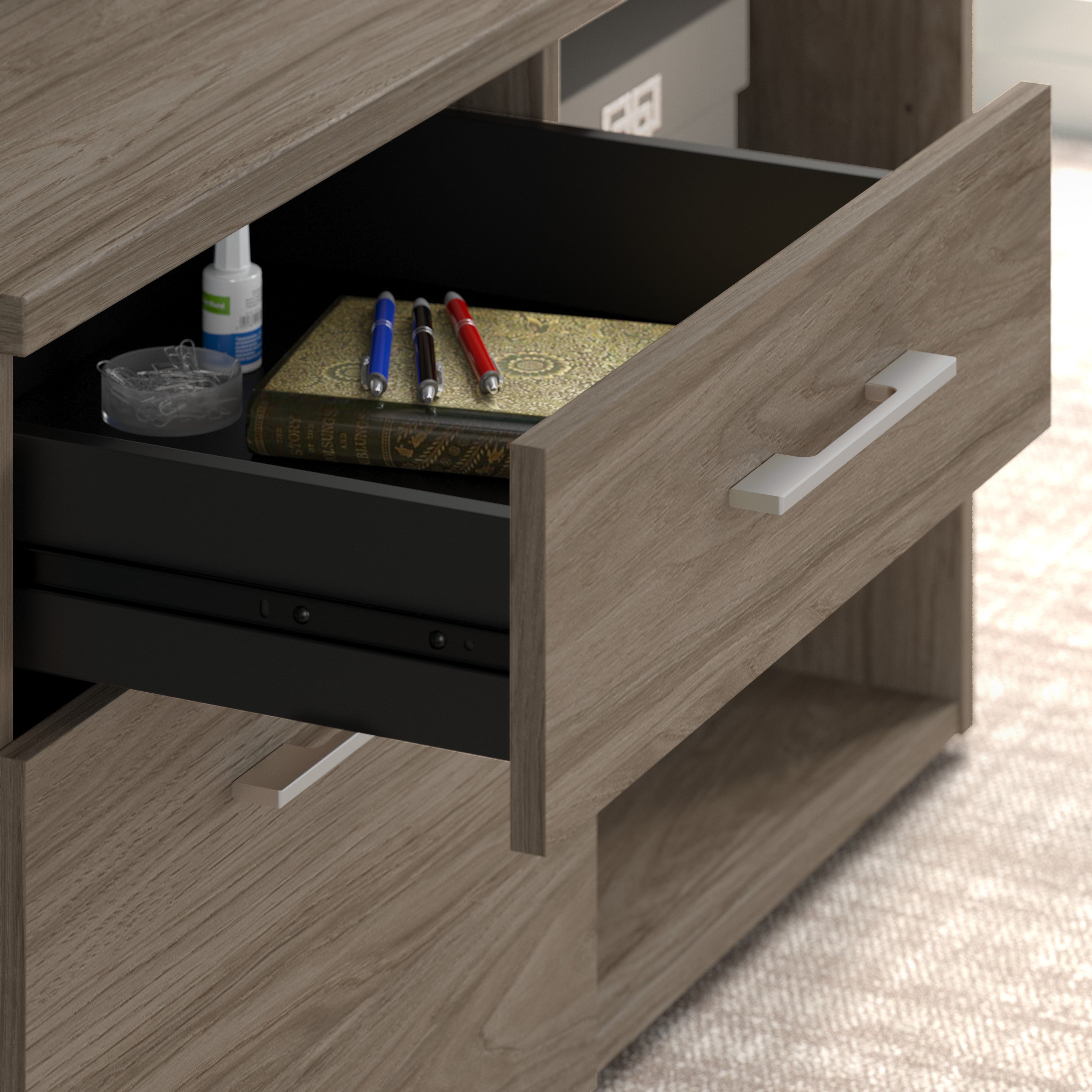 Bush Business Furniture Office 500 72W U Shaped Executive Desk with Drawers in Modern Hickory - 71.02" Width x 100.43" Depth x 29.82" Height