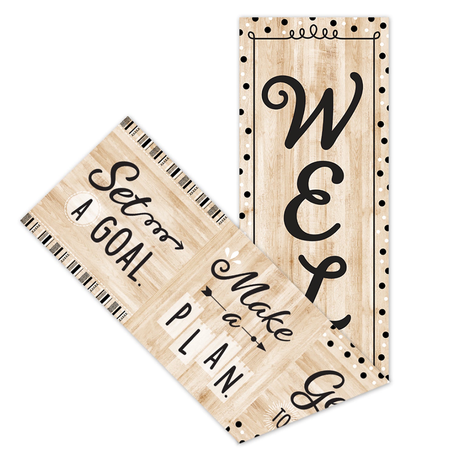 Black, White, and Wood Welcome Banner, 8" x 39"