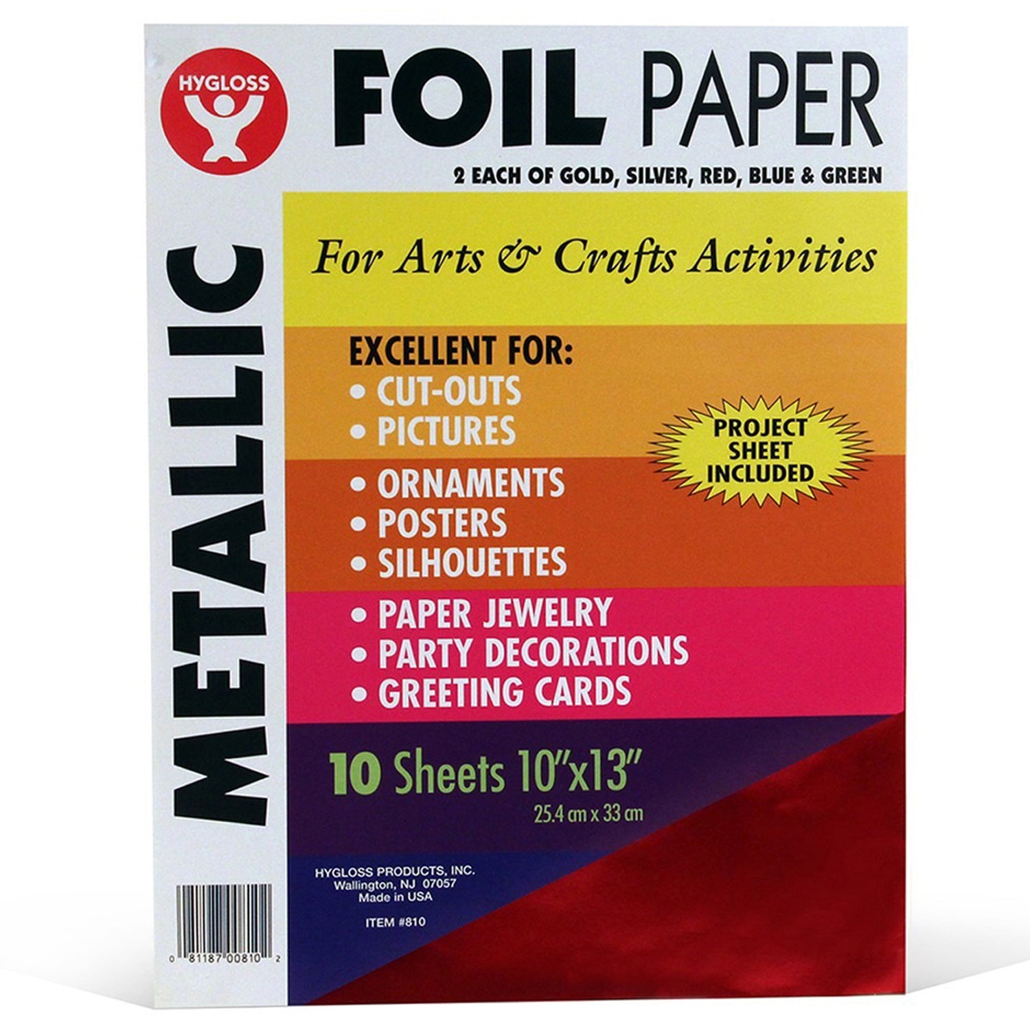 Metallic Paper - 10 sheets, 10"x13", 2 each of 5 asst'd colors