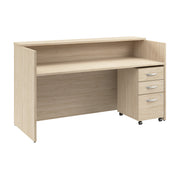 Bush Business Furniture Arrive 72W x 30D Reception Desk with Shelf and Mobile File Cabinet in Natural Elm - 71.02" Width x 29.49" Depth x 40.35" Height