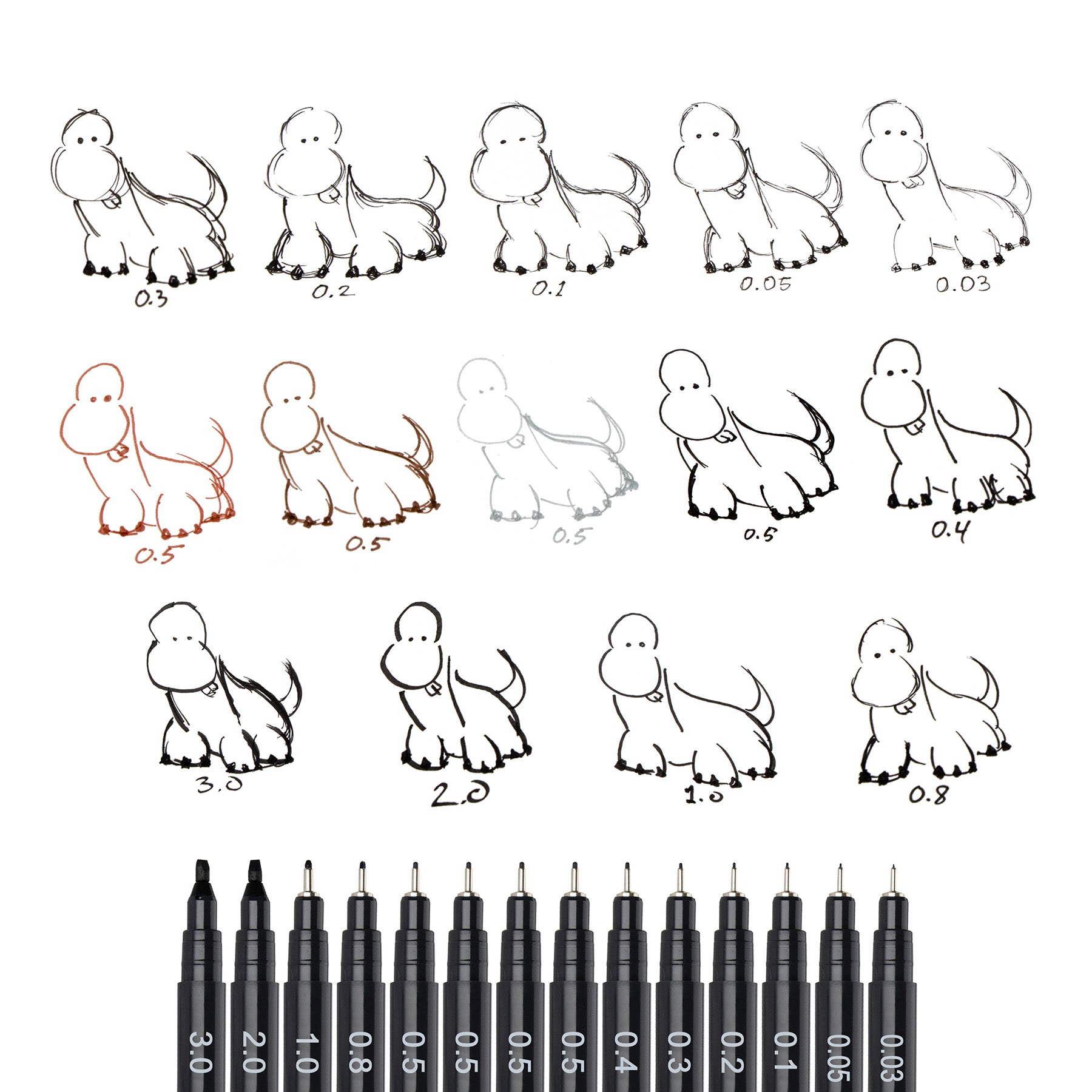 Pointliner Pen, Assorted Sizes, Black Pigment Ink, 5-Pack