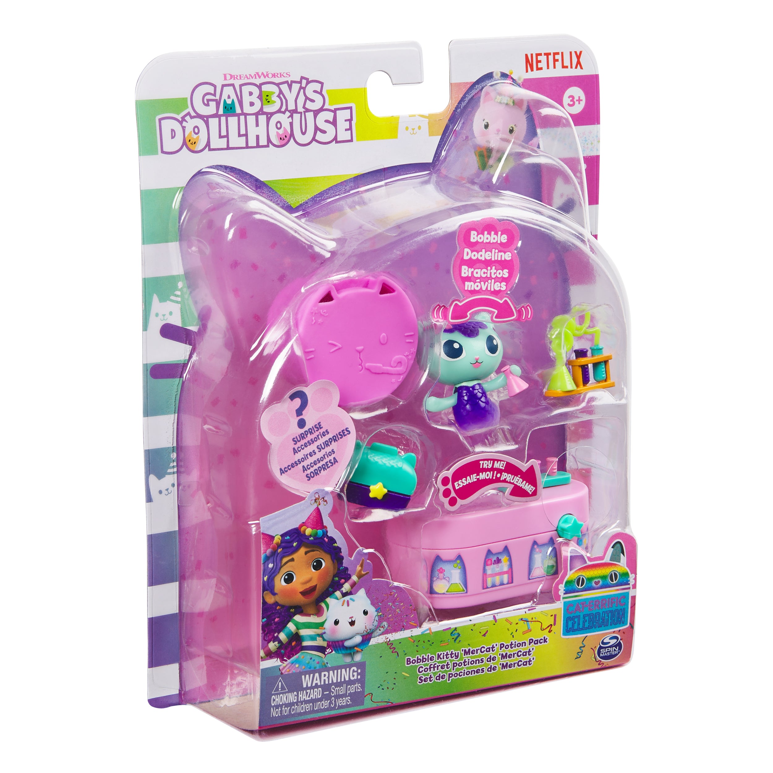 Gabby’s Dollhouse, Celebration Series MerCat Bobble Figure with Dollhouse Furniture and Accessories, Kids Toys for Girls & Boys Ages 3 and Up