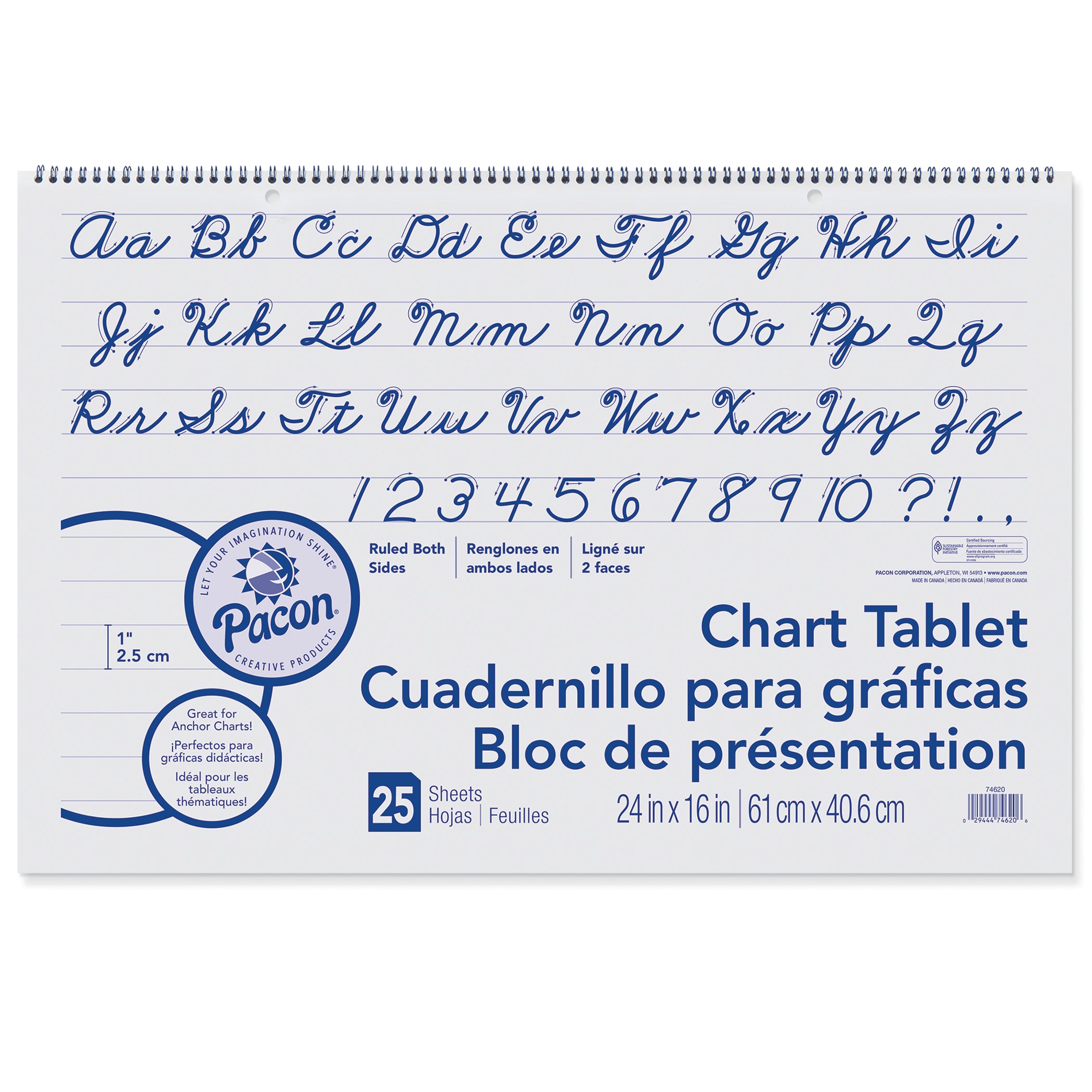 Chart Tablet, Cursive Cover, 1" Ruled, 24" x 16", 25 Sheets