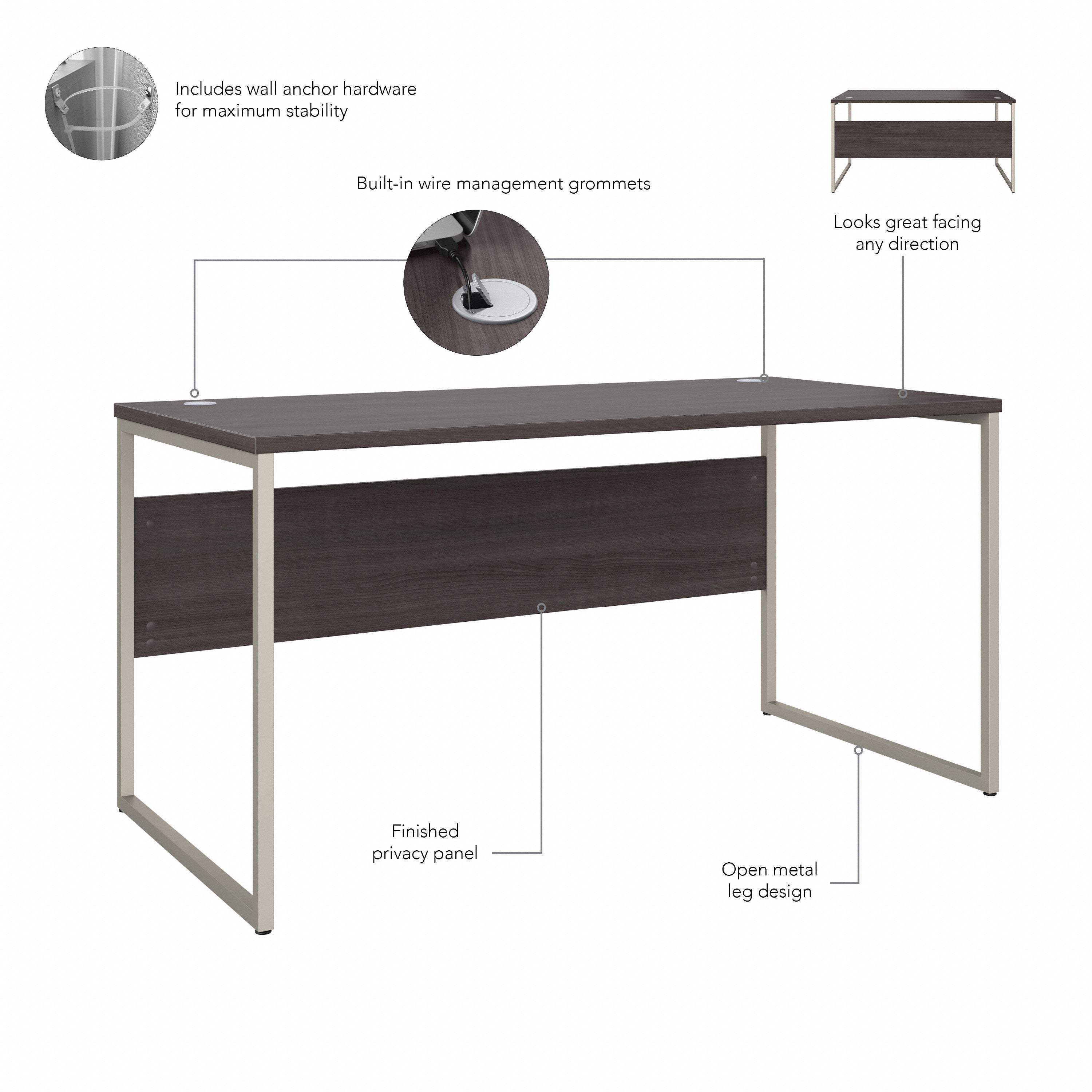 Bush Business Furniture Hybrid 60W x 30D Computer Table Desk with Metal Legs in Storm Gray - 59.45" Width x 29.37" Depth x 29.91" Height
