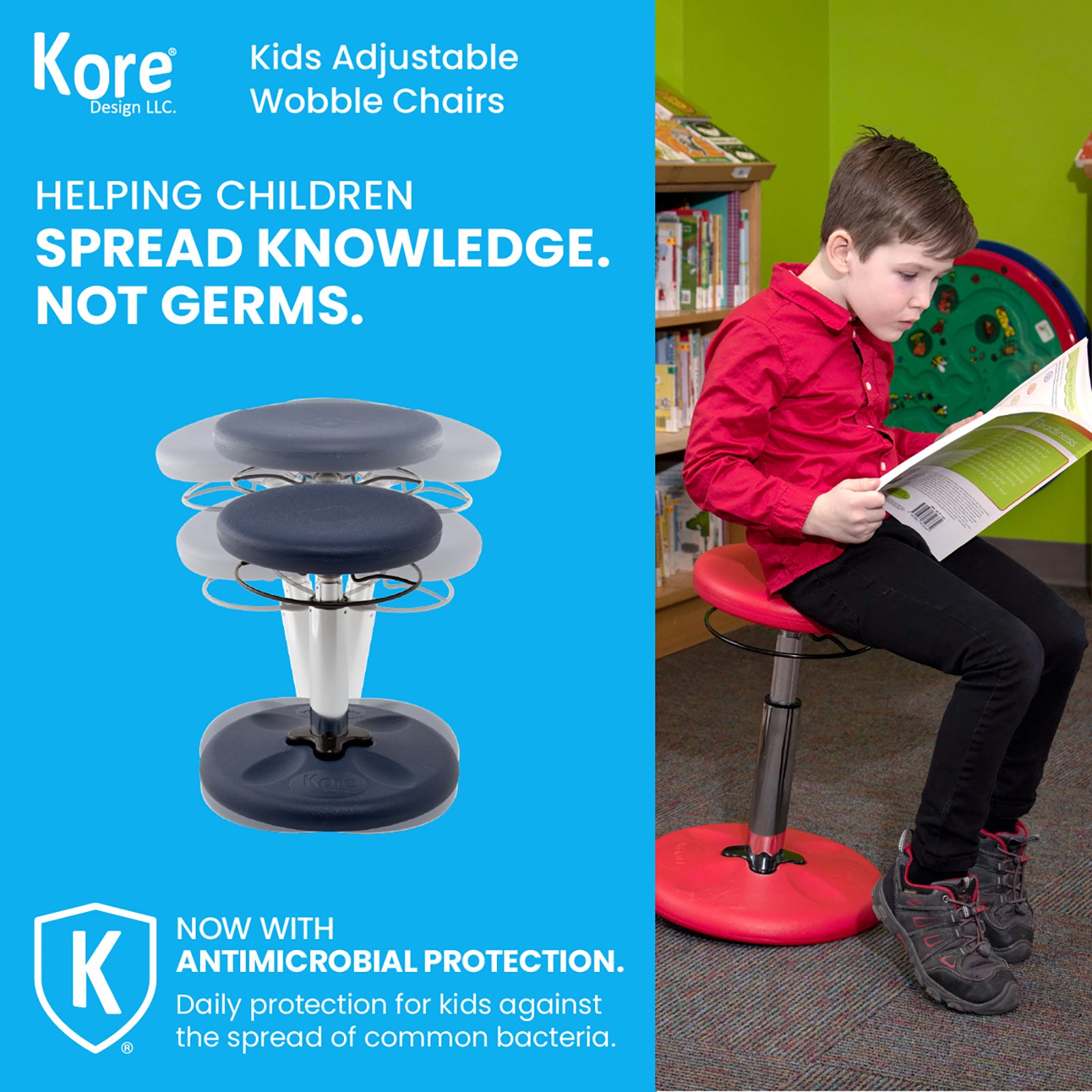 Kids Adjustable Standard Wobble Chair 14-19", Dark Blue