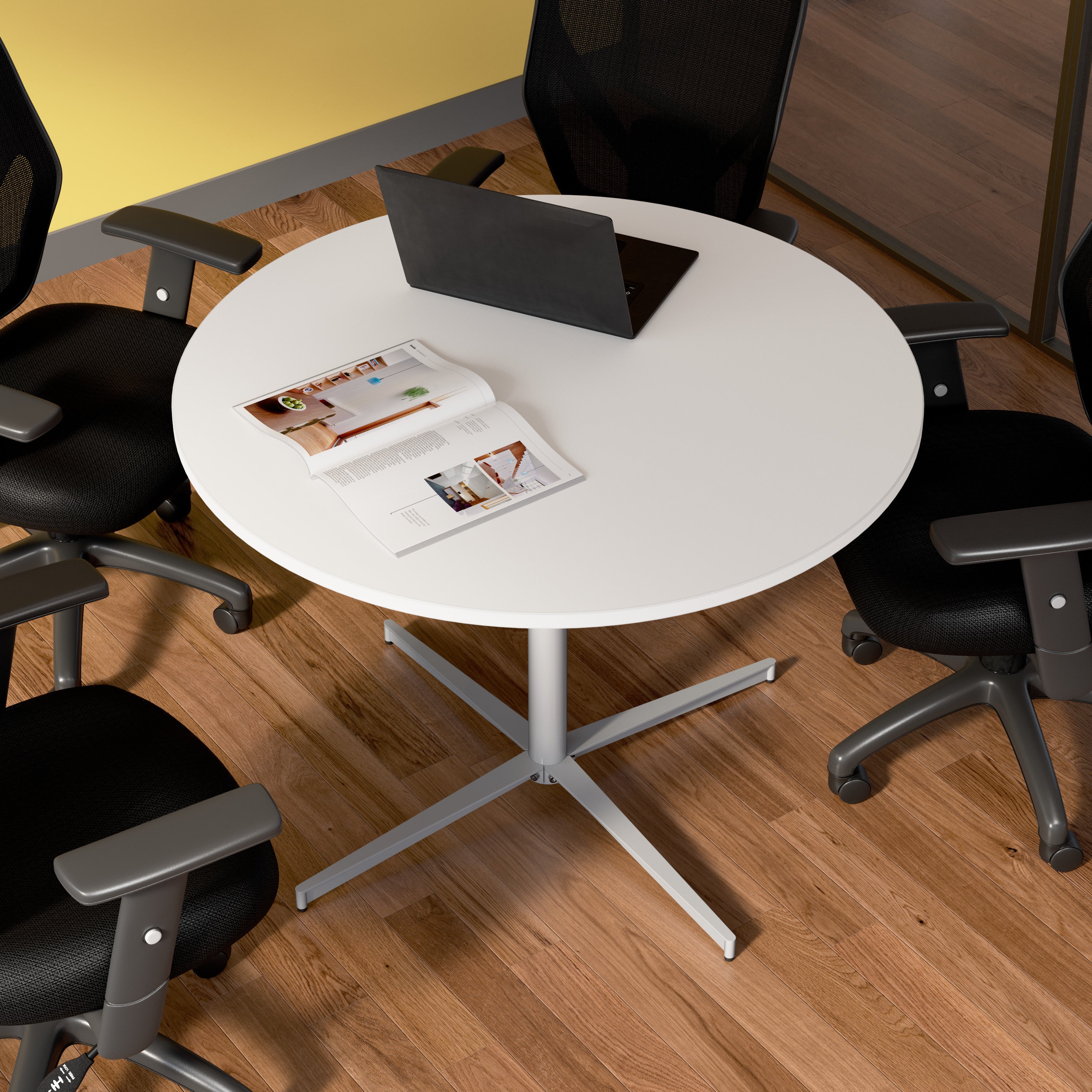 Bush Business Furniture 42-inch Round Conference Table with Metal Base in White - 41.38" Width x 41.38" Depth x 30.33" Height