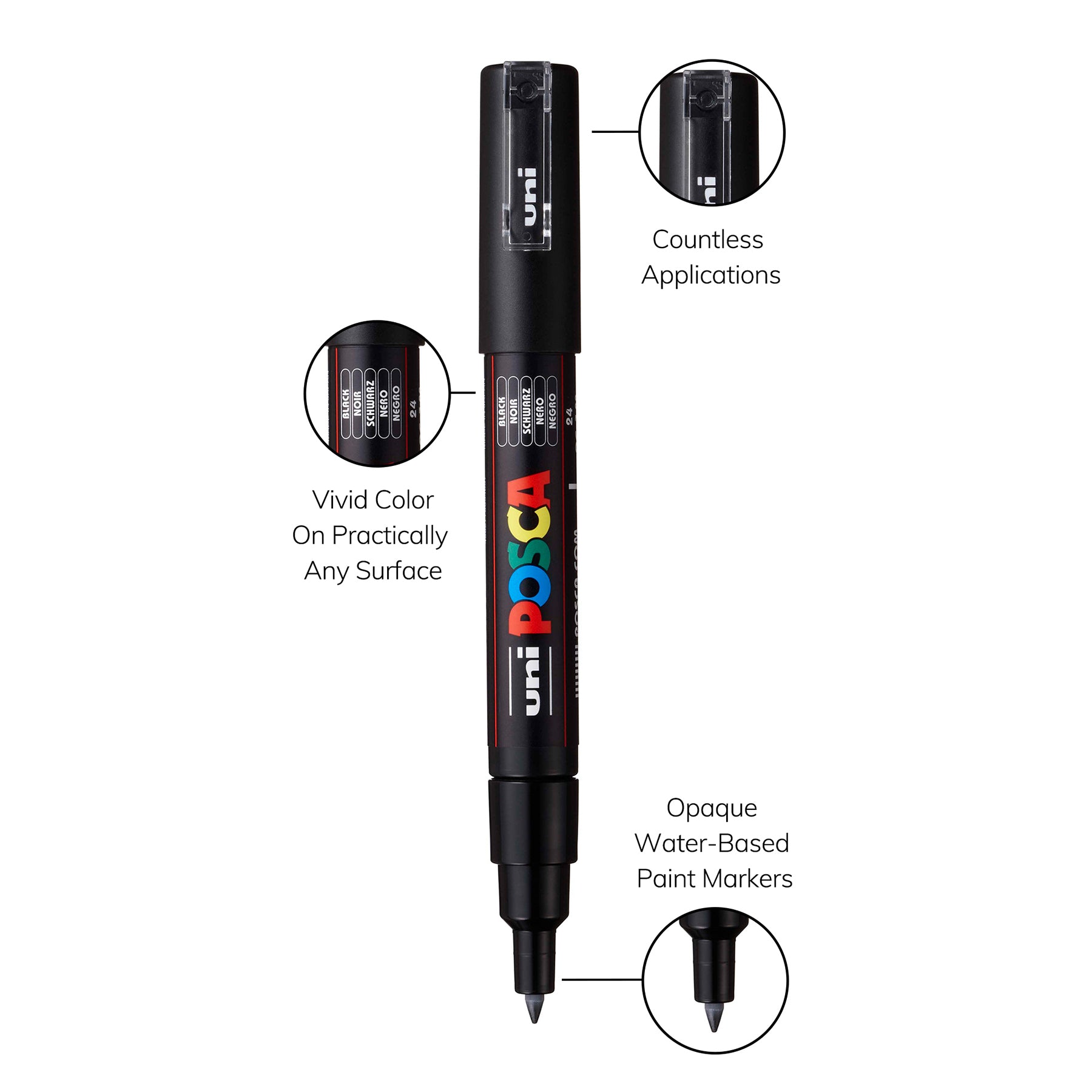 uni® POSCA PC-1M Water-Based Paint Markers, Extra Fine Tip (0.7mm), Black