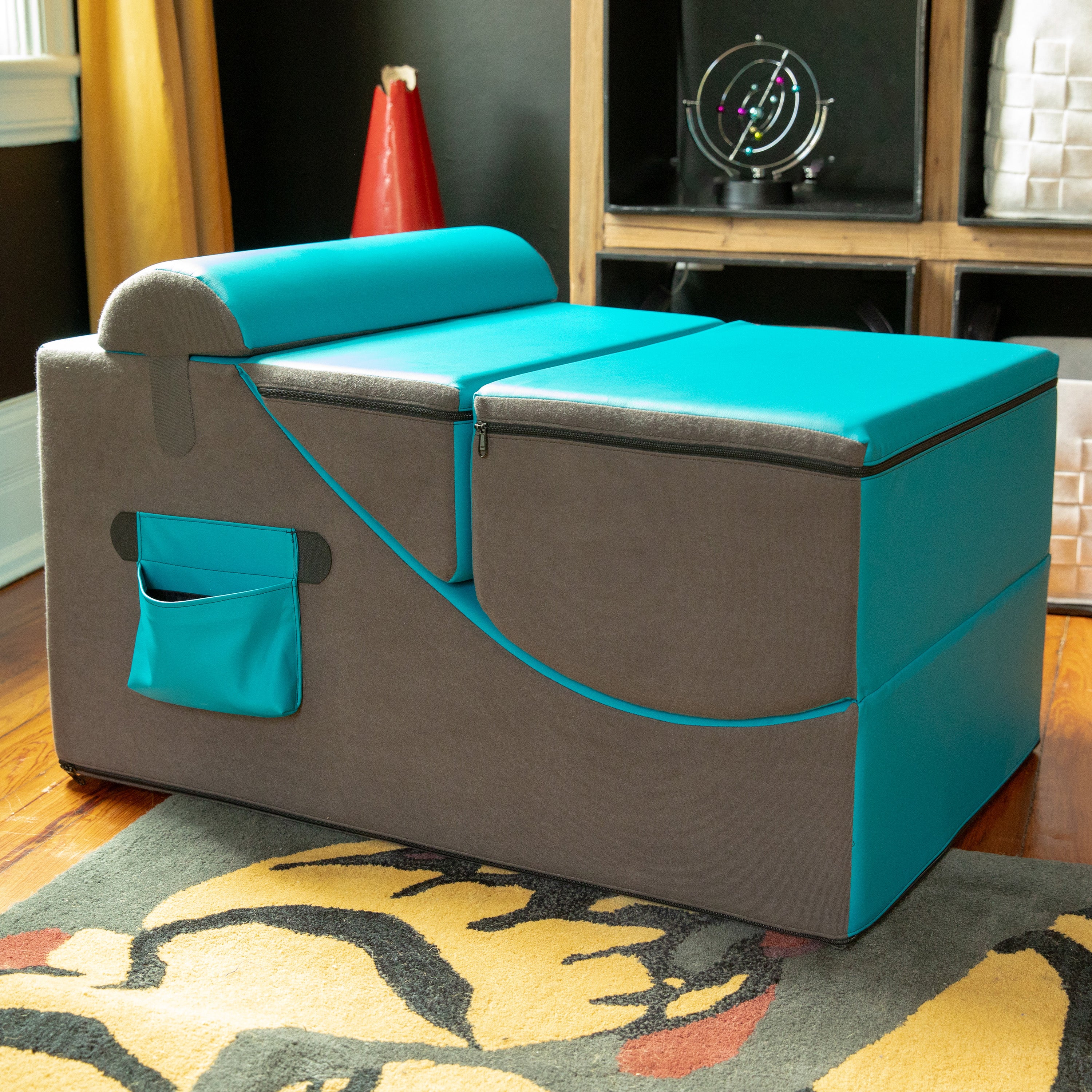 Jaxx Flexx V-Tex Convertible 3 in 1 Gamer Chair, Table, & Ottoman w/ Adjustable Headrest & Pocket - Vinyl Turqouise