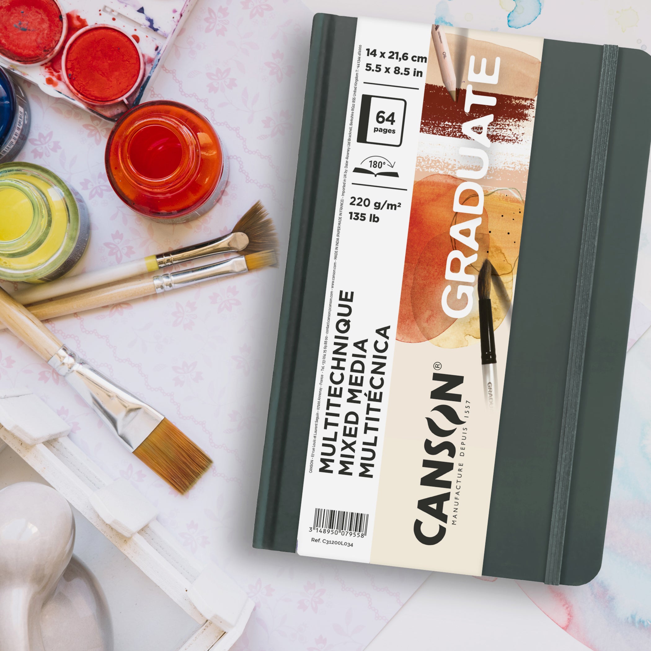 Graduate Mixed Media Art Book, Toned Natural, Hard Cover Binding, 32 Sheet, 5.5x8.5 inch, 1 Count