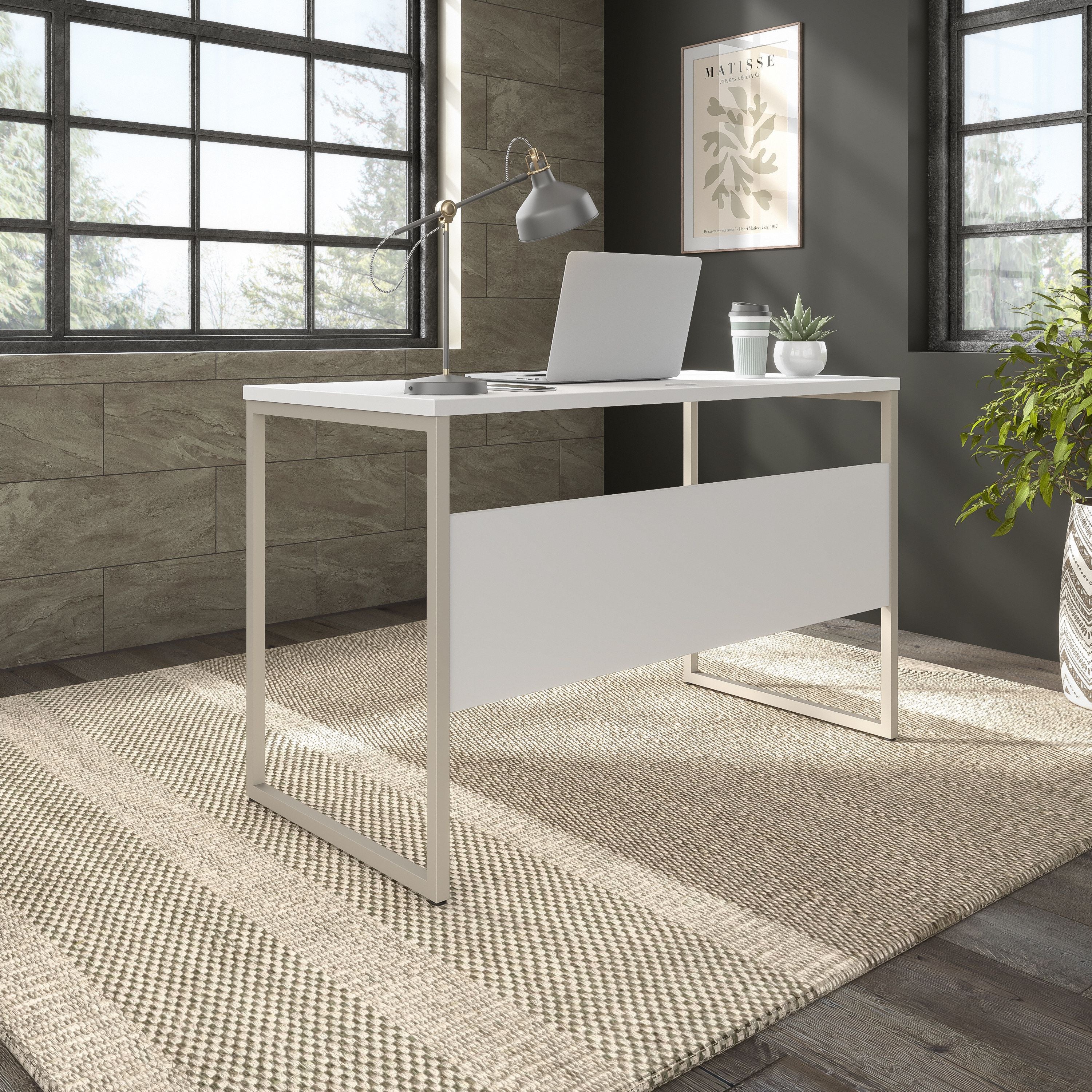 Bush Business Furniture Hybrid 48W x 24D Computer Table Desk with Metal Legs in White - 47.6" Width x 23.35" Depth x 29.91" Height