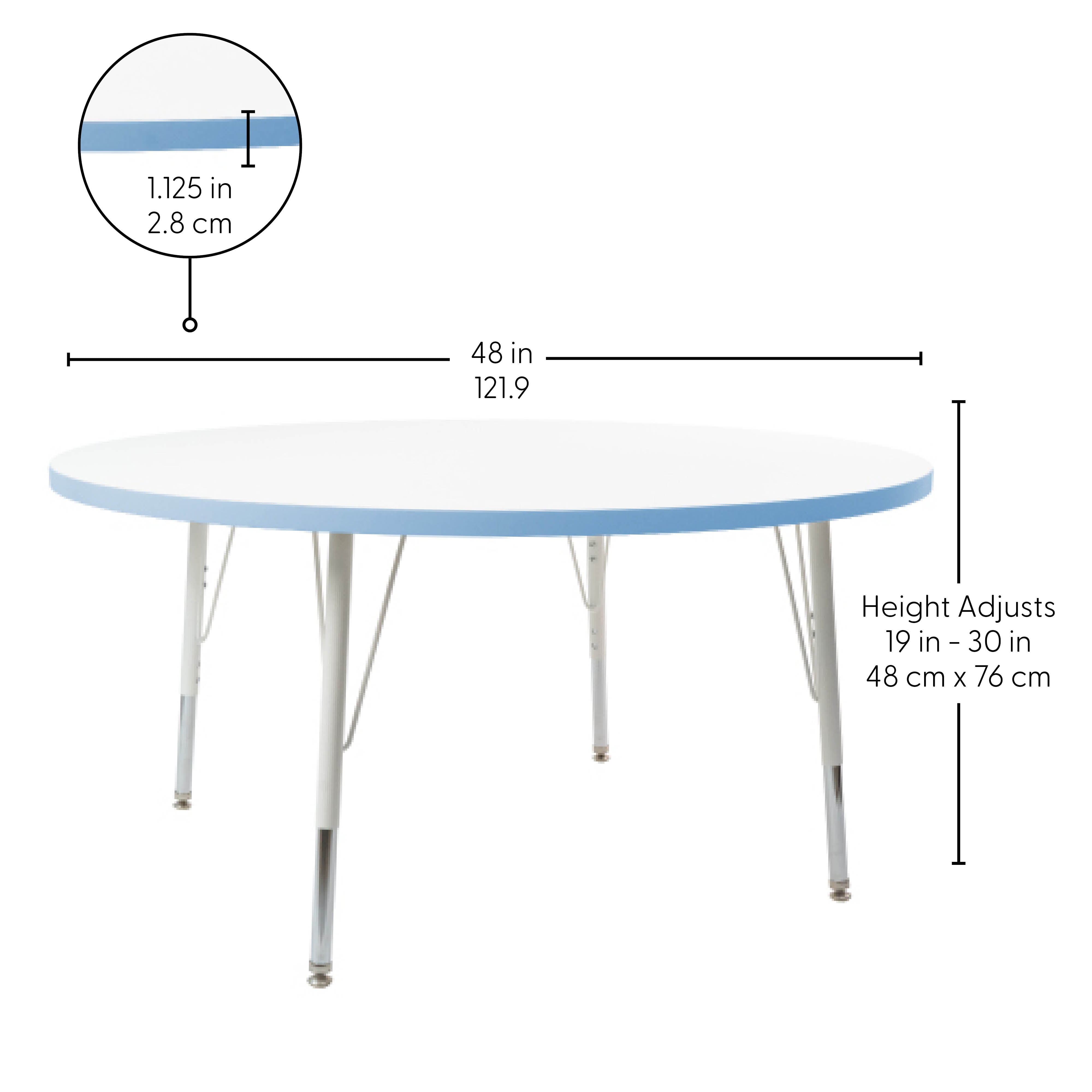 48" Round Thermofused Activity Table with Adjustable Standard Swivel Glide Legs - White/Powder Blue/White