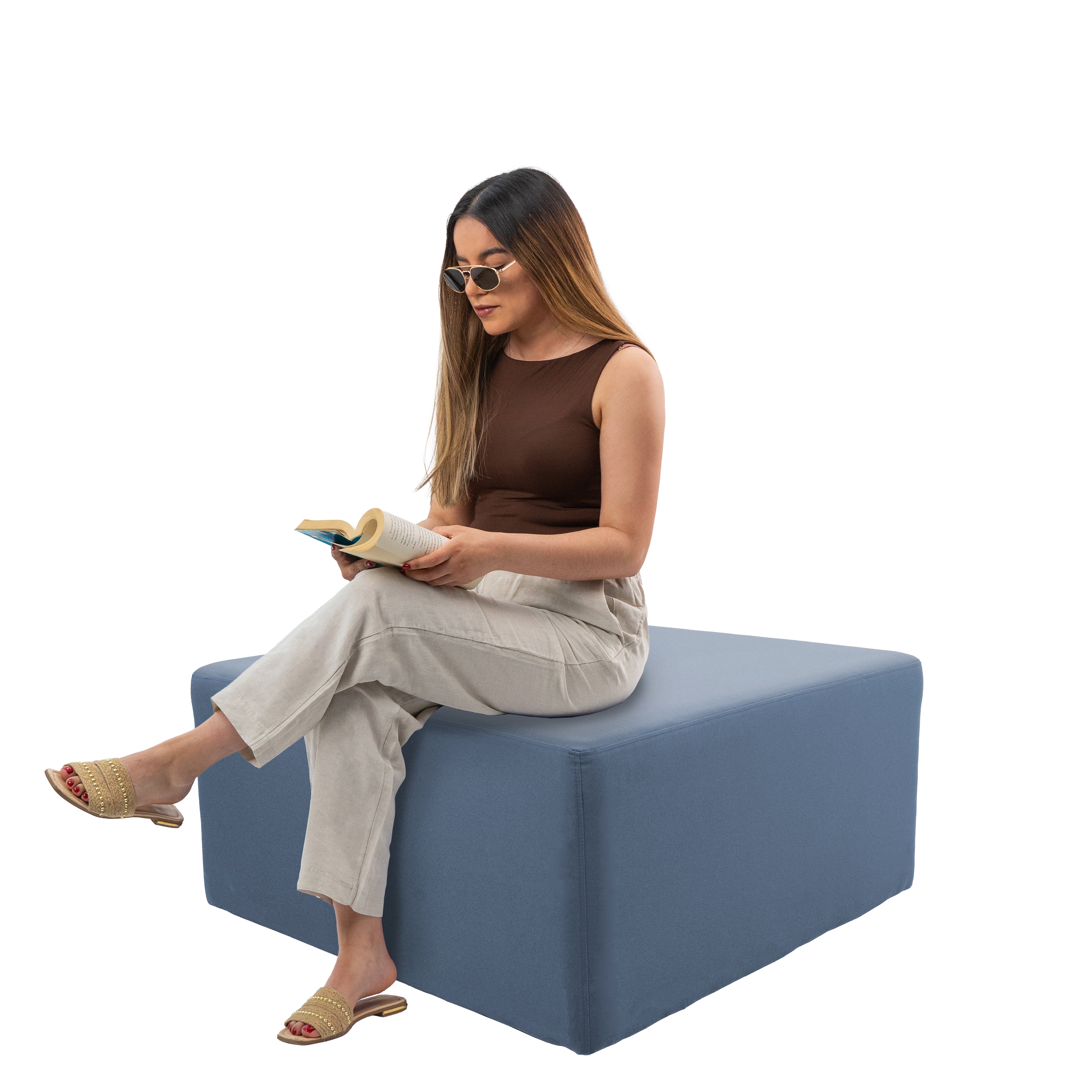 Outdoor 36" Square Ottoman with Sunbrella®, 18" H - Canvas Haze