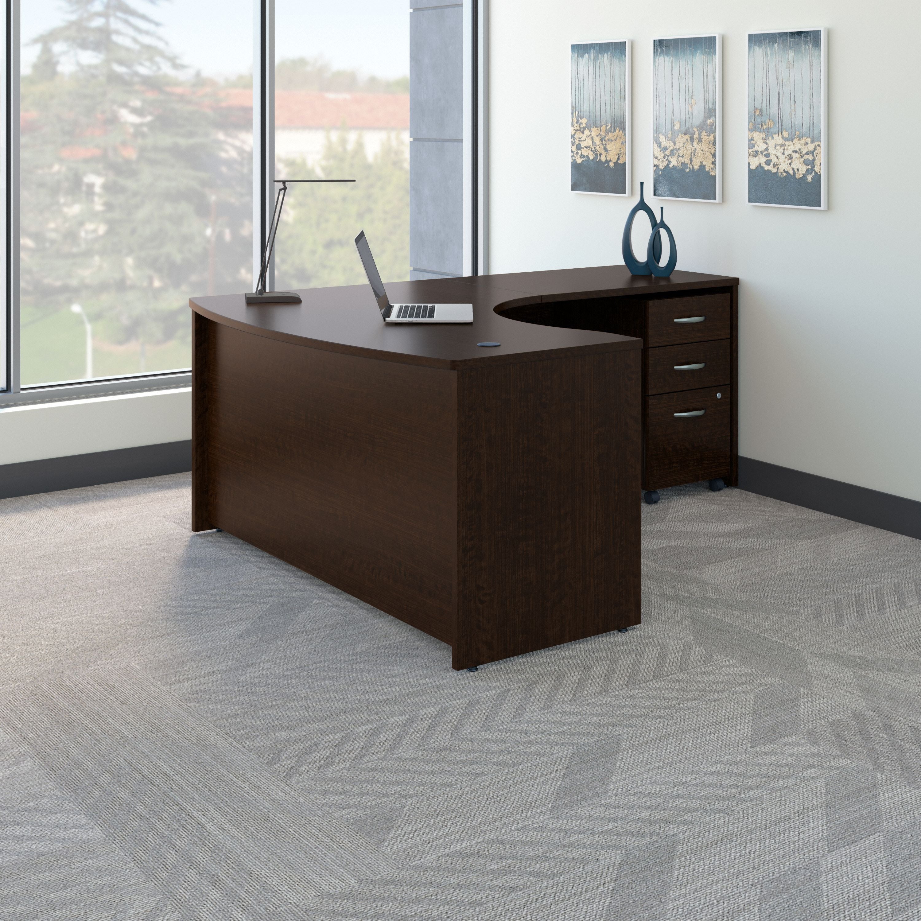 Bush Business Furniture Series C Right Handed L Shaped Desk with Mobile File Cabinet in Mocha Cherry - 58.86" Width x 78.3" Depth x 29.84" Height