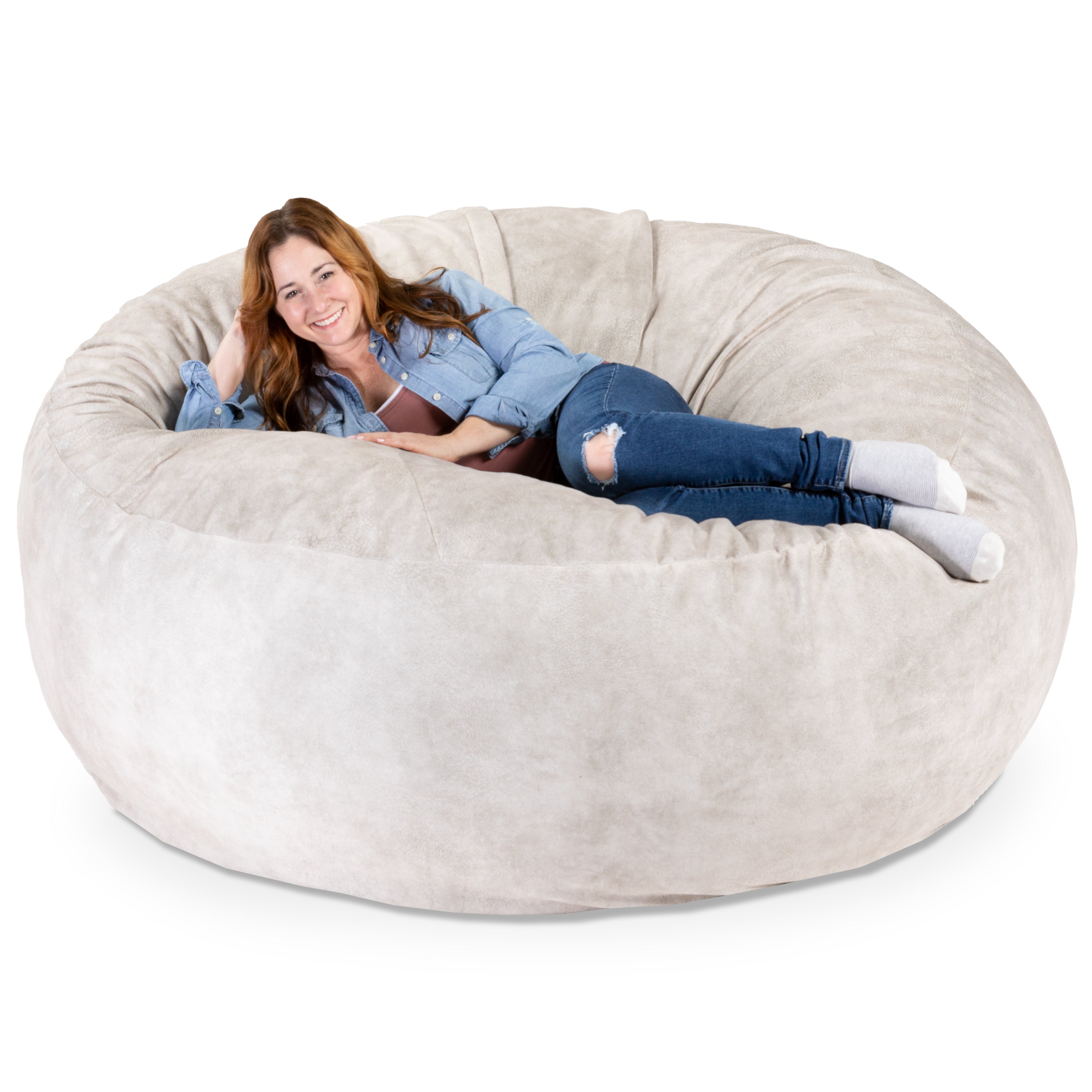 Jaxx Saxx 6 Foot Giant Bean Bag Chair - Padded Microvelvet, Beige
