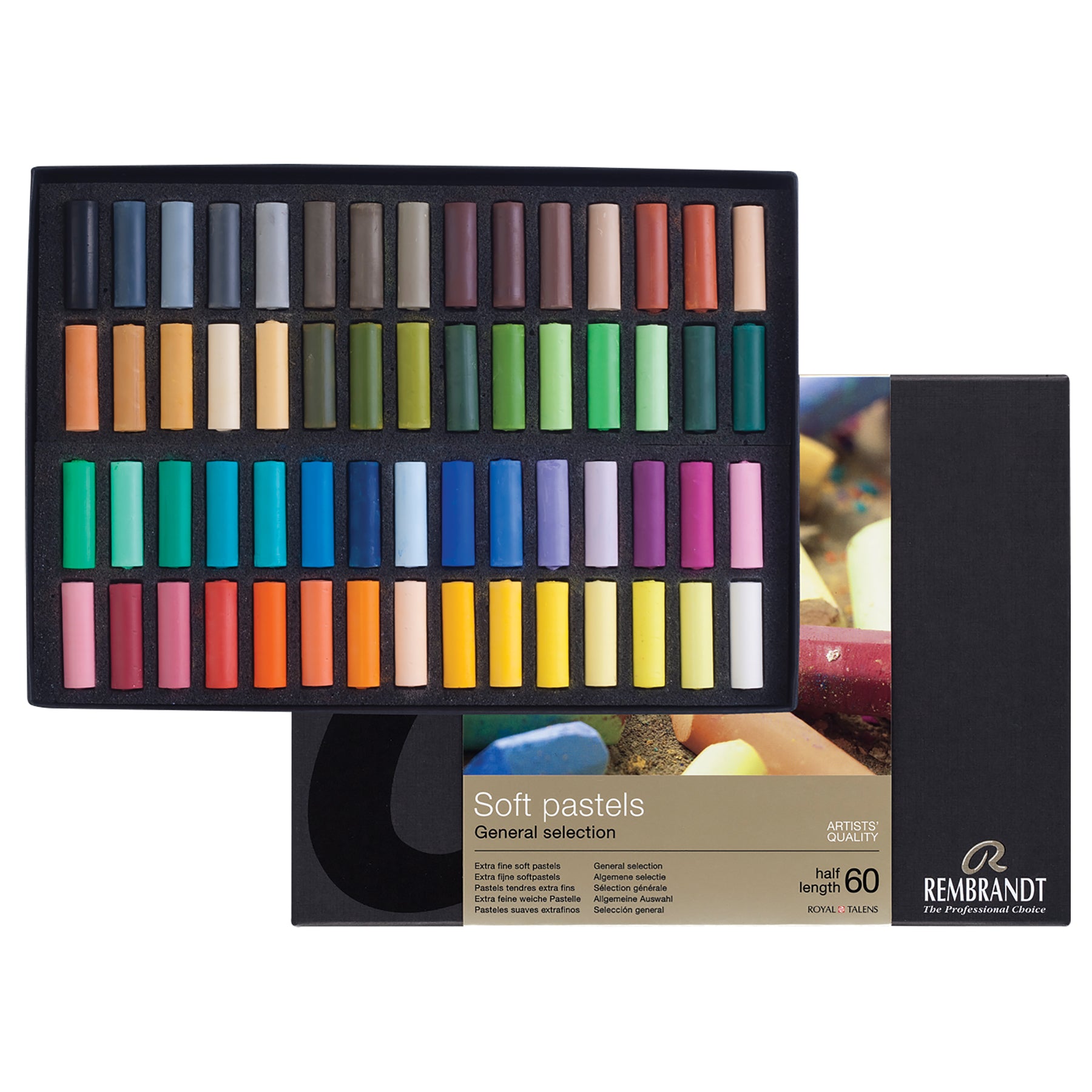 Soft Pastel Cardboard Box Set, General Selection, 60 Half Sticks