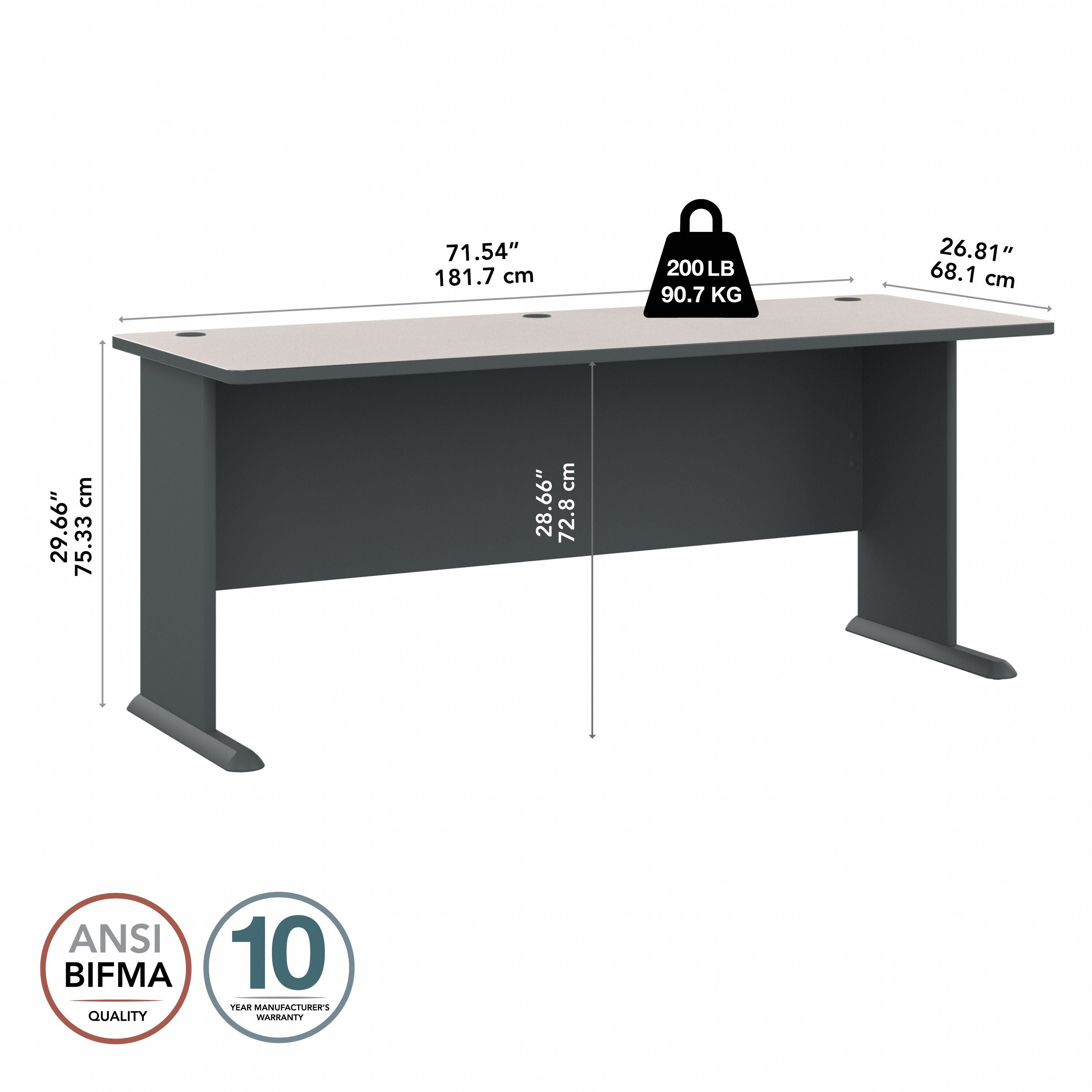 Bush Business Furniture Series A 72W Desk in Slate and White Spectrum - 71.54" Width x 26.81" Depth x 29.66" Height