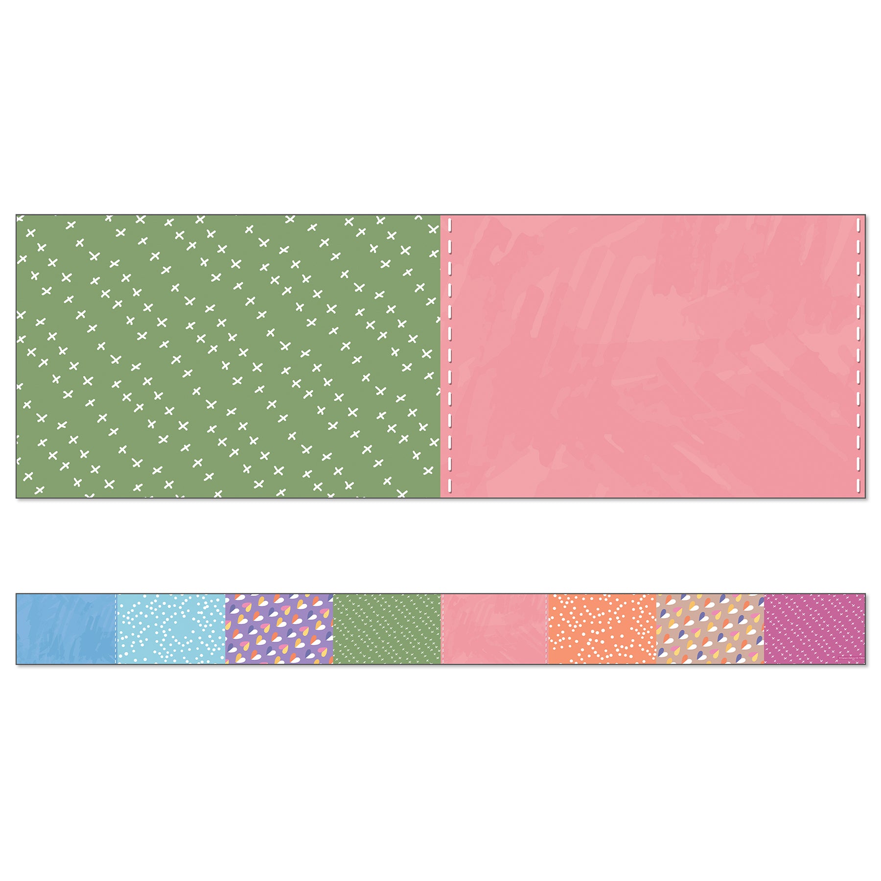 Crafty and Cool Patchwork Straight Bulletin Board Borders, 36 Feet Per Pack, 3 Packs