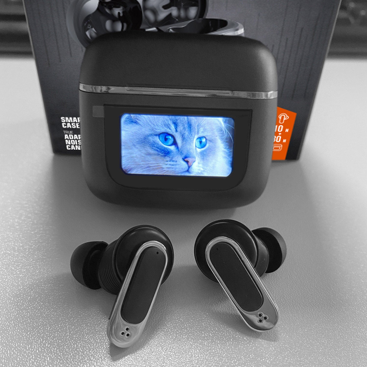Wireless Earbuds with LCD Full-Color Touch Screen