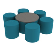 Pro Series 30" Round Ottoman Table with Round 18" H Seating, 7-Piece Set - Teal/Cosmic Strandz