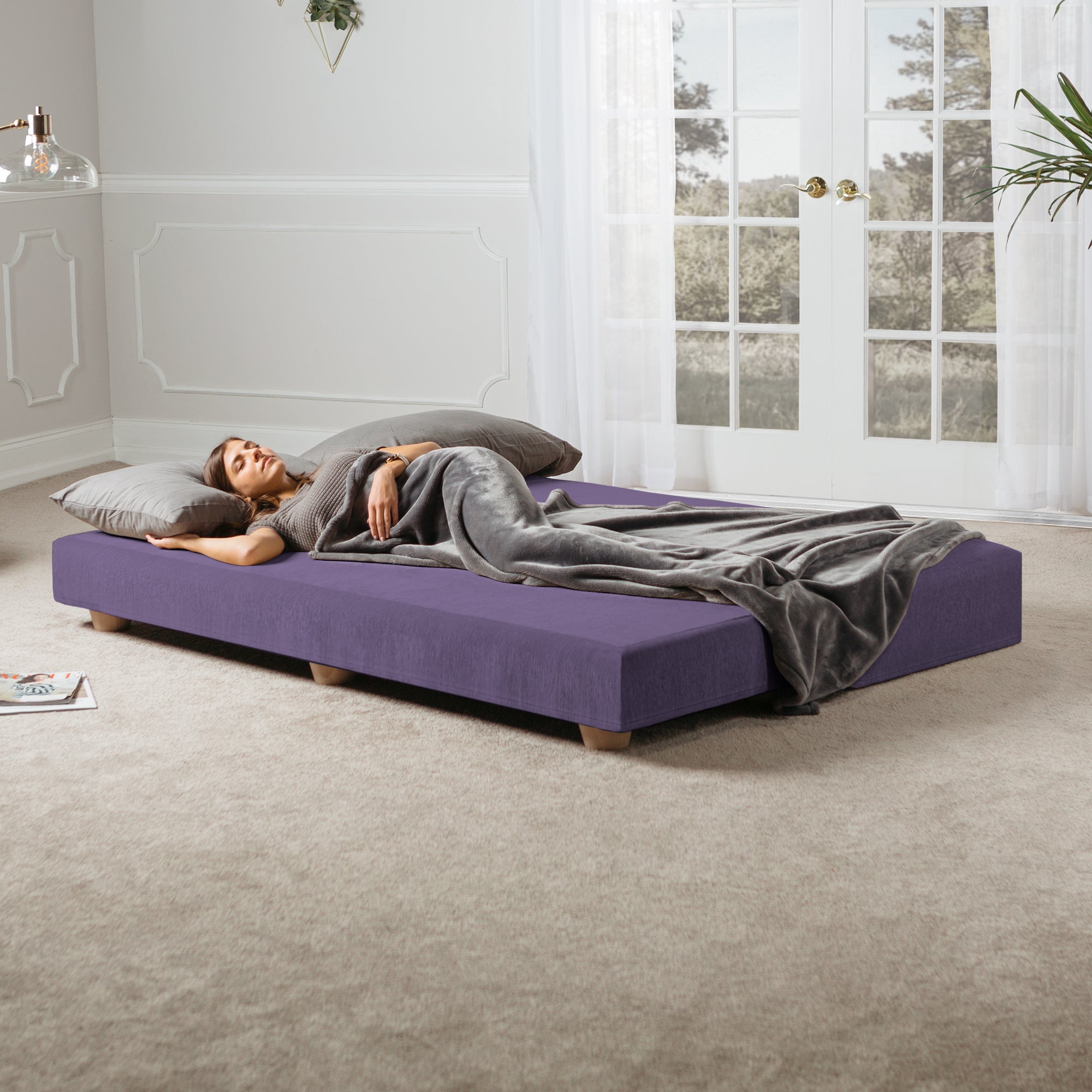 Jaxx Alon Daybed/Fold-Out Sleeper, Queen-Size Mattress - Premium Chenille, Plum