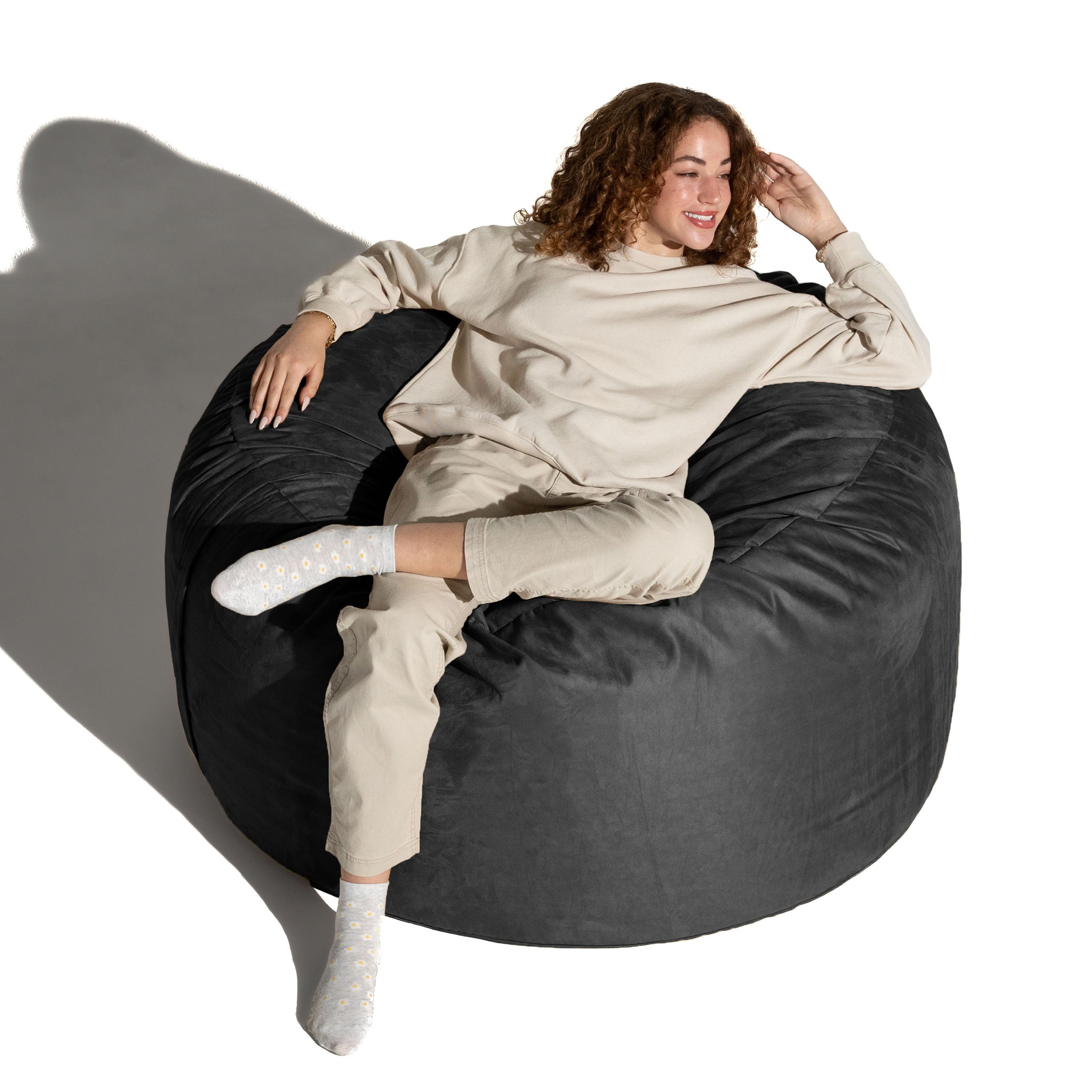 Jaxx 4 ft Round Bean Bag Chair for Adults, Black