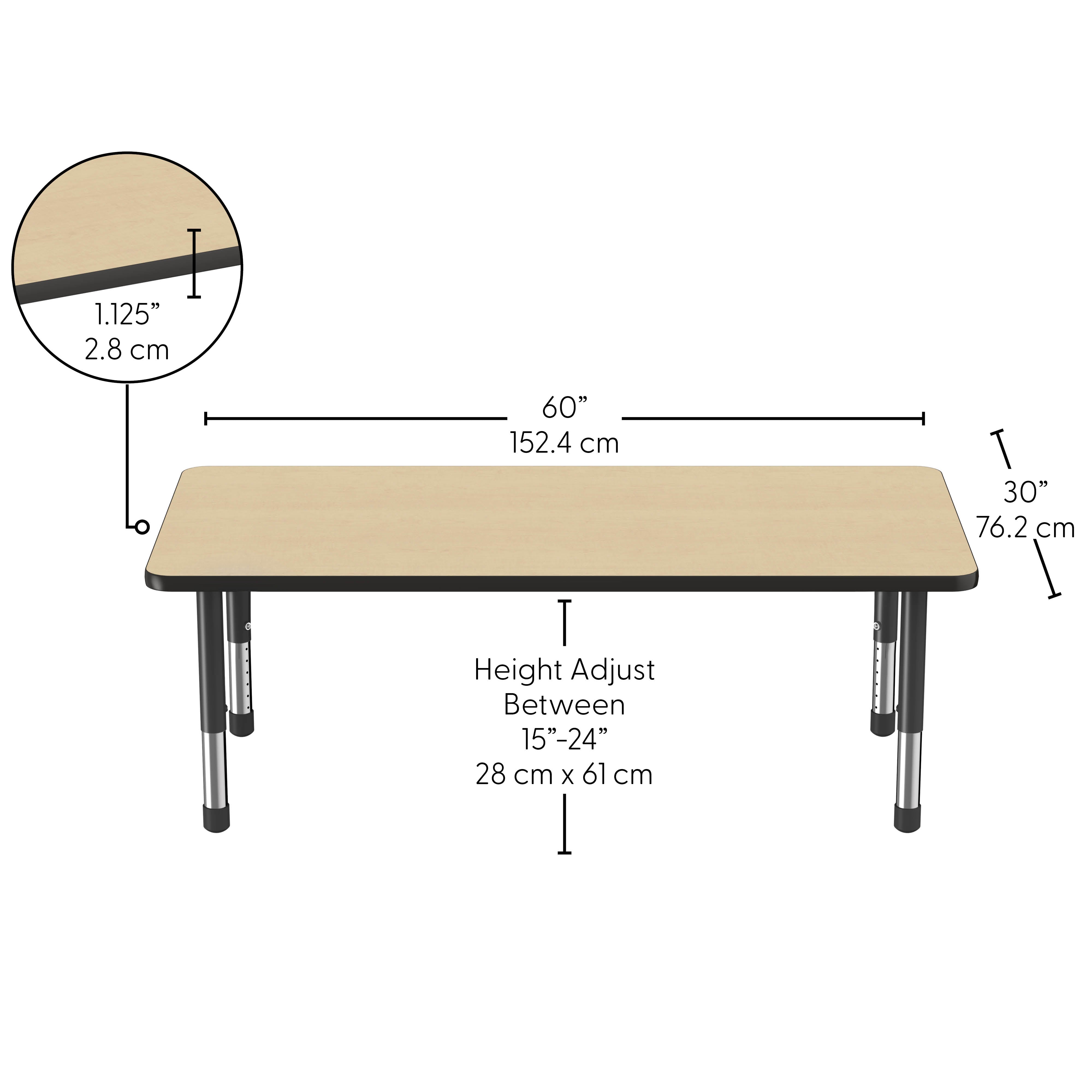 30" x 60" Rectangle Thermofused Activity Table with Adjustable Chunky Legs - Maple/Black
