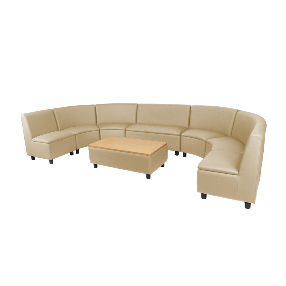 Kid Comfort Collective Modular Curved Seating with Coffee Table, 8-Piece Set - Sand/Maple Grain