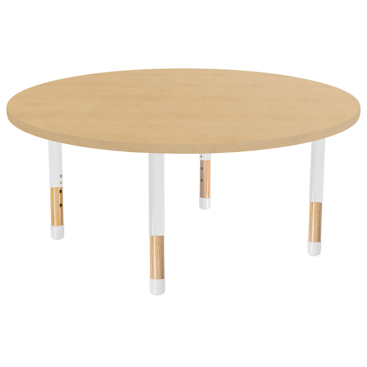 48" x 48" Round Thermofused Activity Table with Adjustable Chunky Wood Legs - Maple Grain/White/Natural