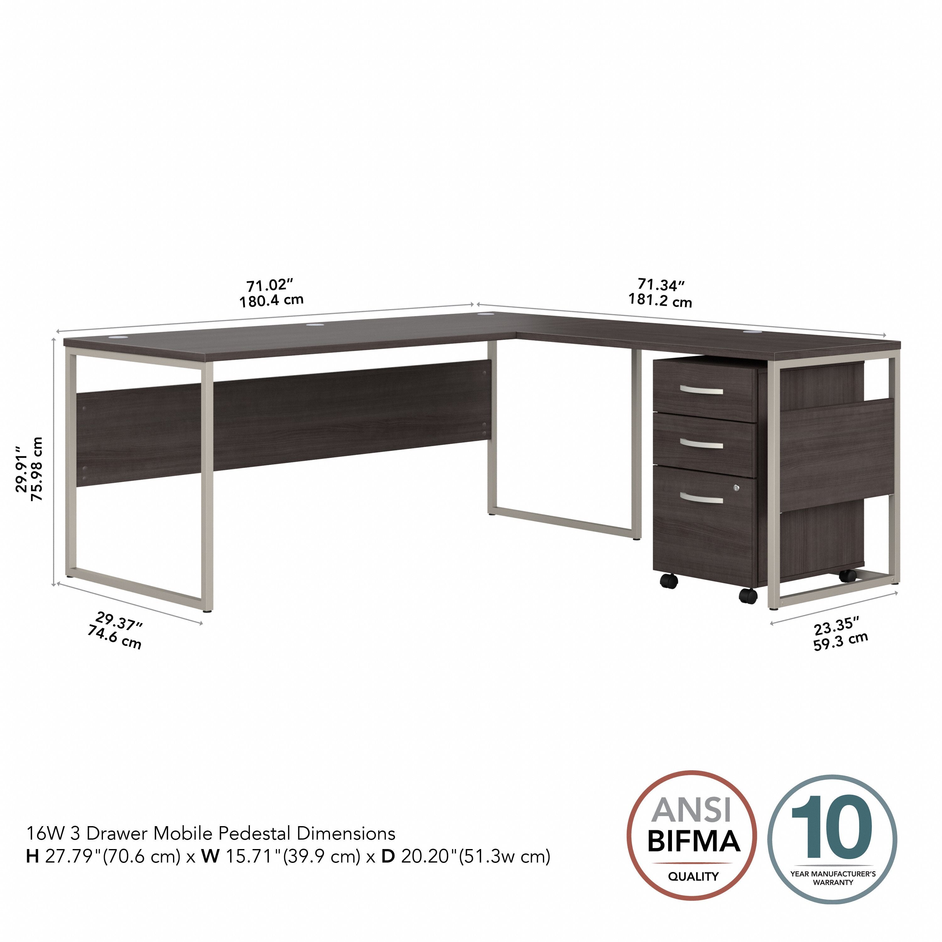 Bush Business Furniture Hybrid 72W x 30D L Shaped Table Desk with Mobile File Cabinet in Storm Gray - 71.02" Width x 71.34" Depth x 29.91" Height