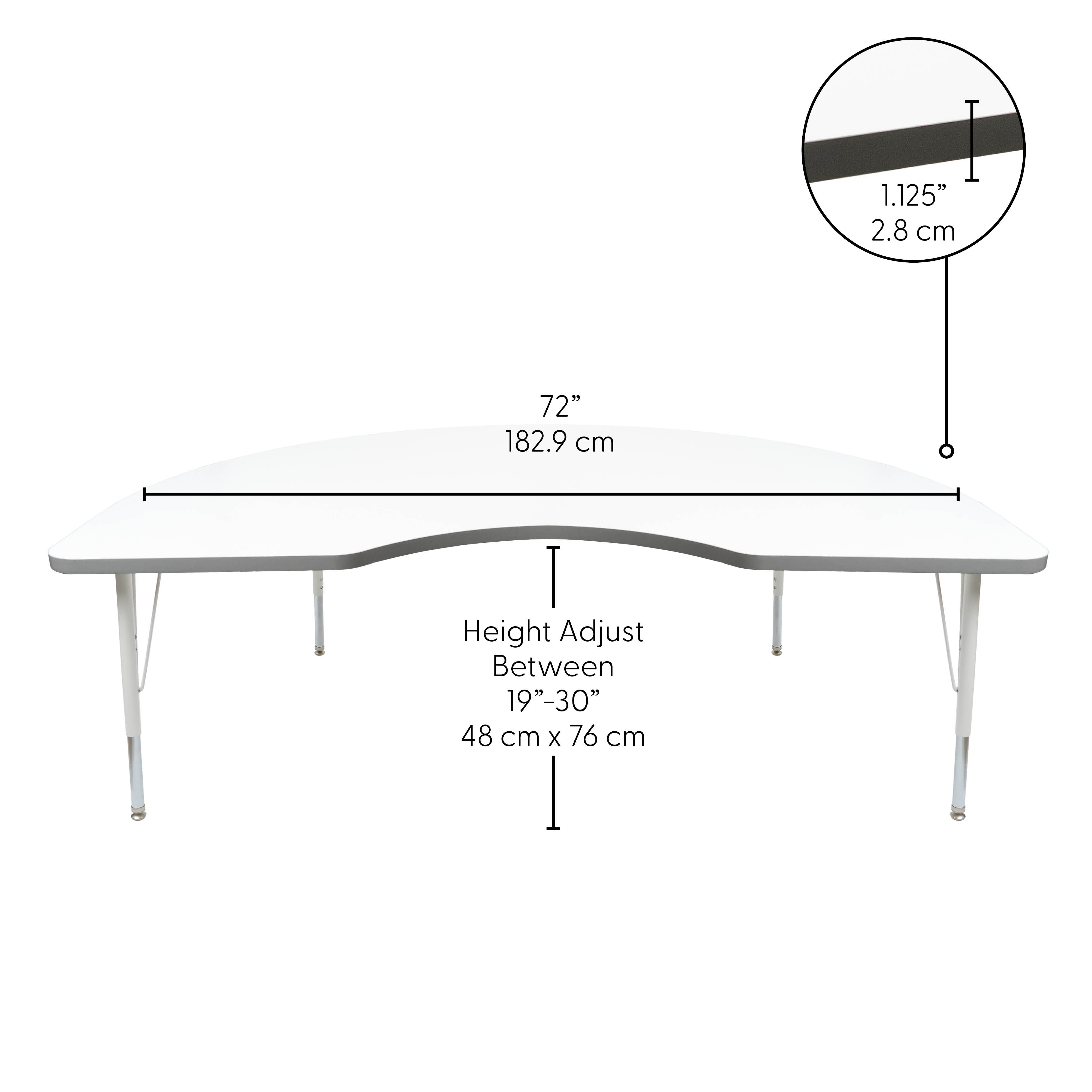 48" x 72" Kidney Thermofused Activity Table with Adjustable Standard Swivel Glide Legs - White/North Sea/White