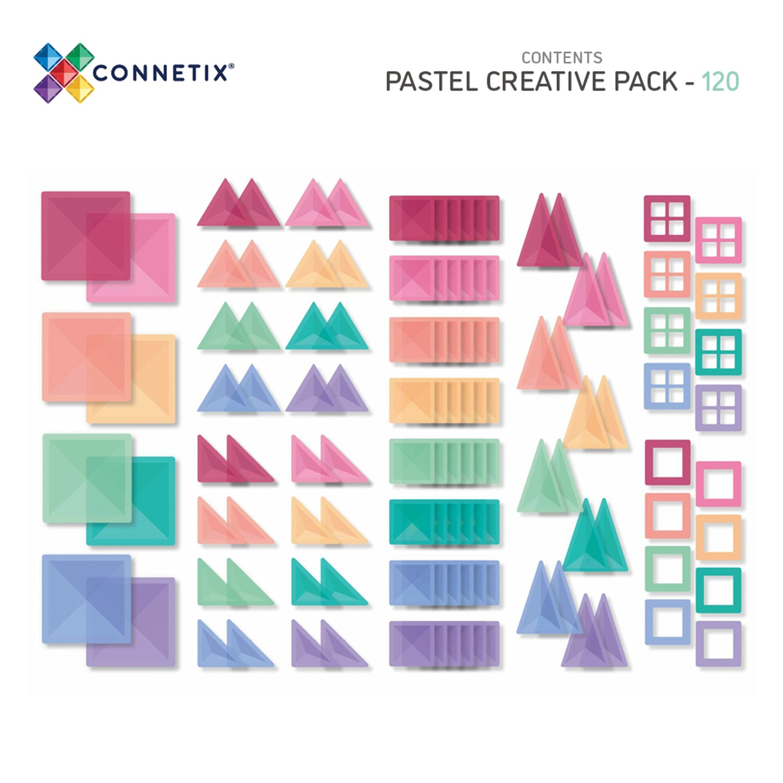 Magnetic Tiles Pastel Creative Pack, 120 Pieces