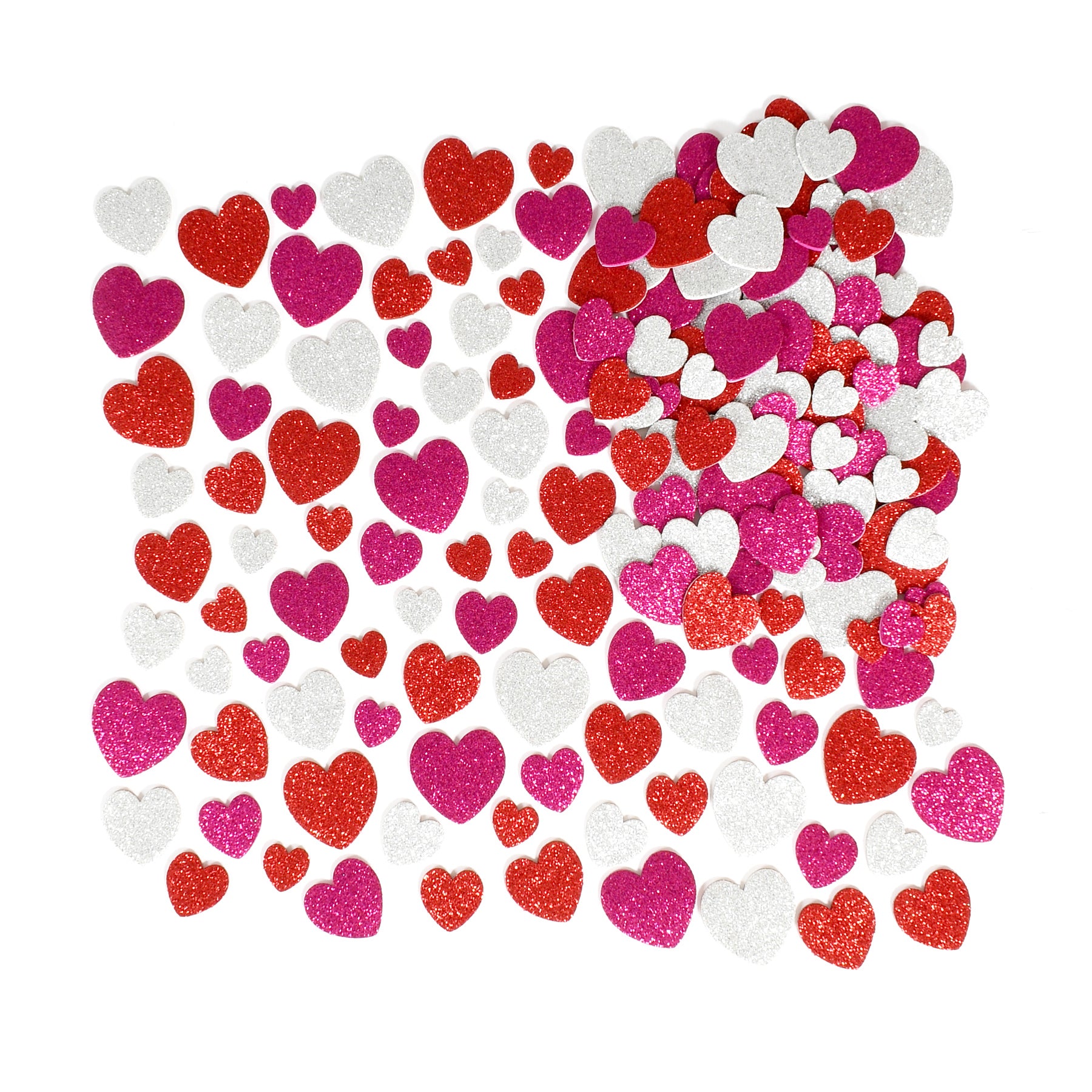 Glitter Foam Stickers - Hearts - Red, Pink and Silver - Pack of 168