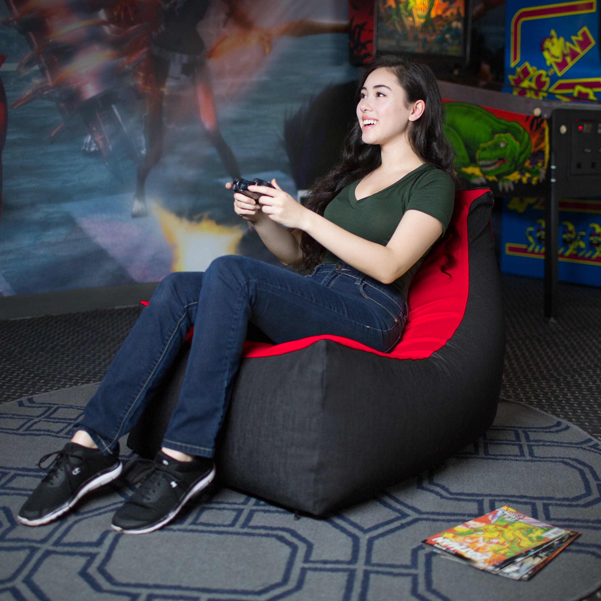 Jaxx Pixel Gamer Chair - Game Room / Home Theater Bean Bag Chair, Red