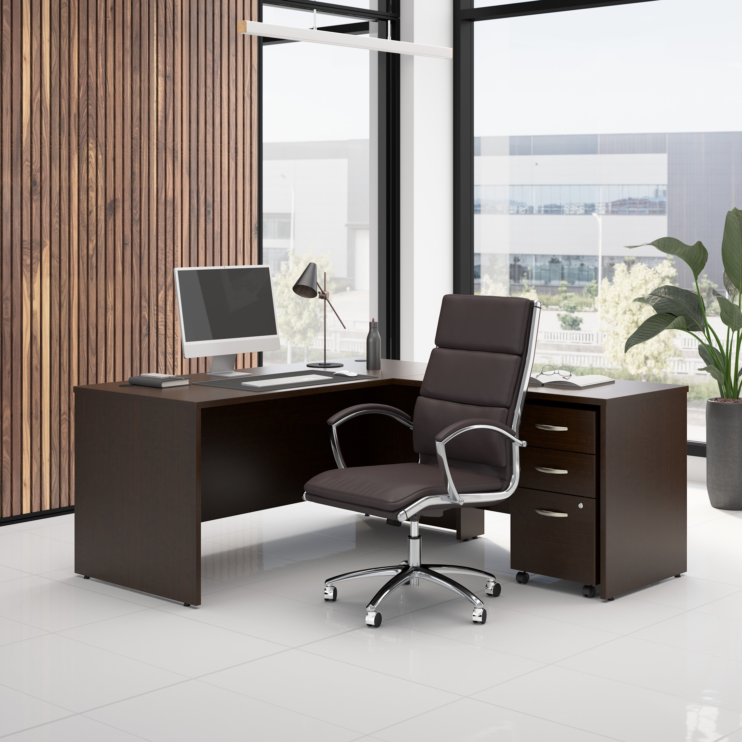 Bush Business Furniture Series C 66W L Shaped Desk with 42W Return and Mobile File Cabinet in Mocha Cherry - 65.98" Width x 71.02" Depth x 29.84" Height