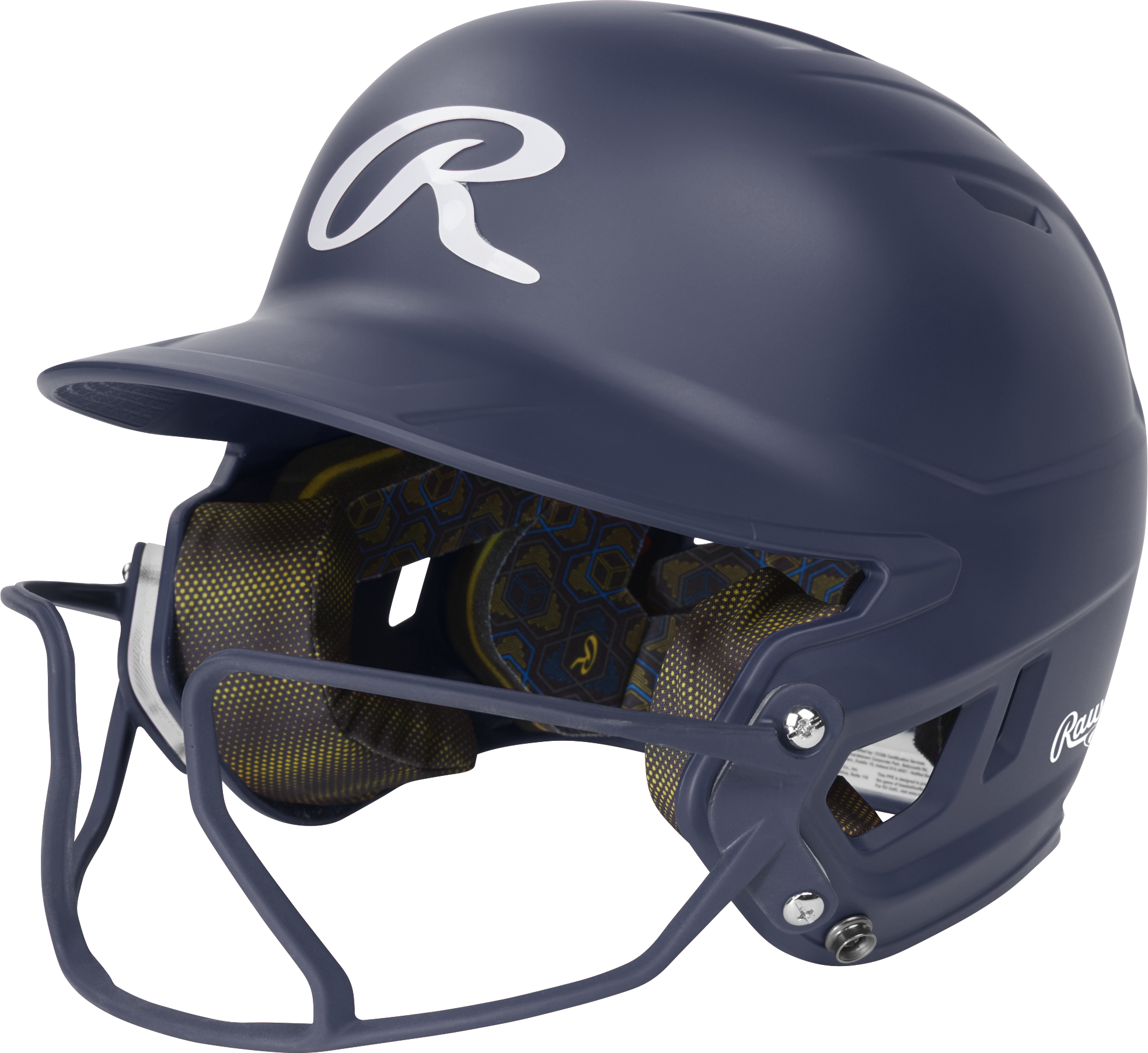 Rawlings Mach Hi-Viz Senior Matte Batting Helmet With Hi-Viz Face Guard - Navy